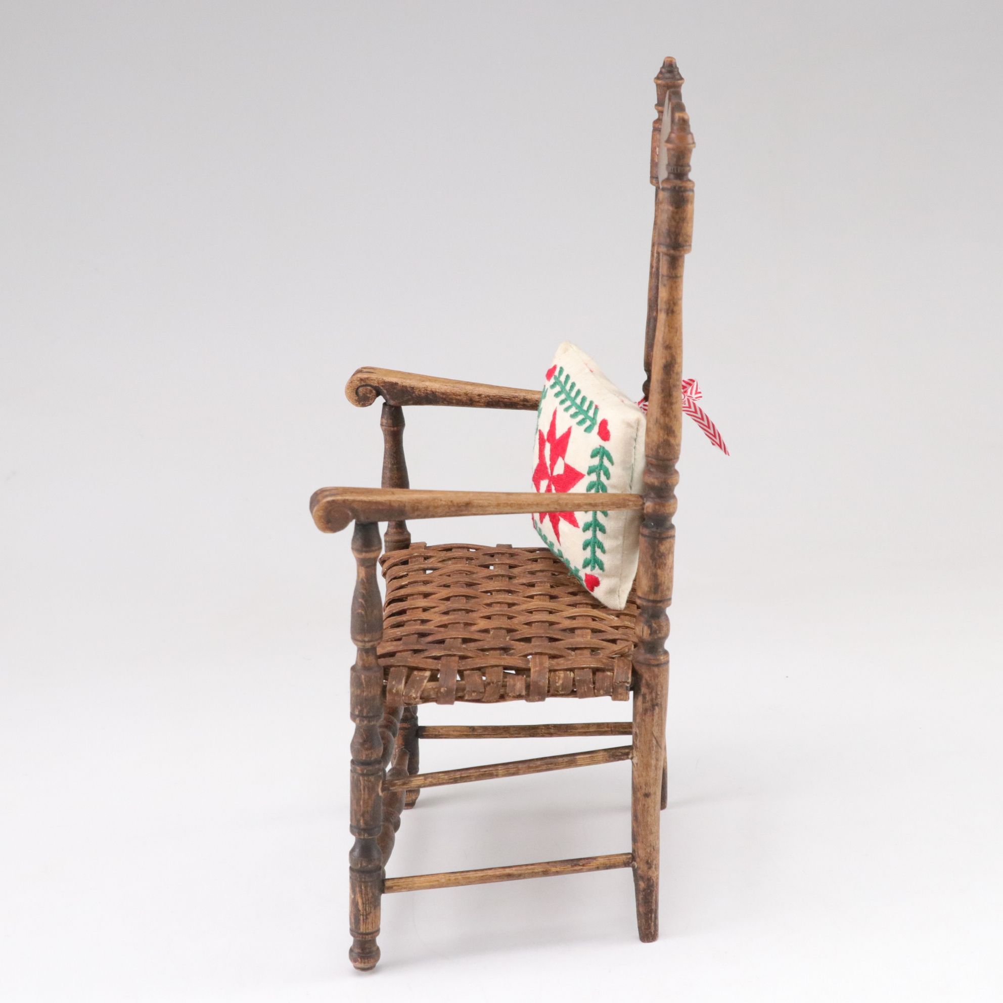 Handcrafted Wooden Miniature Doll House Chair and Throw Pillow