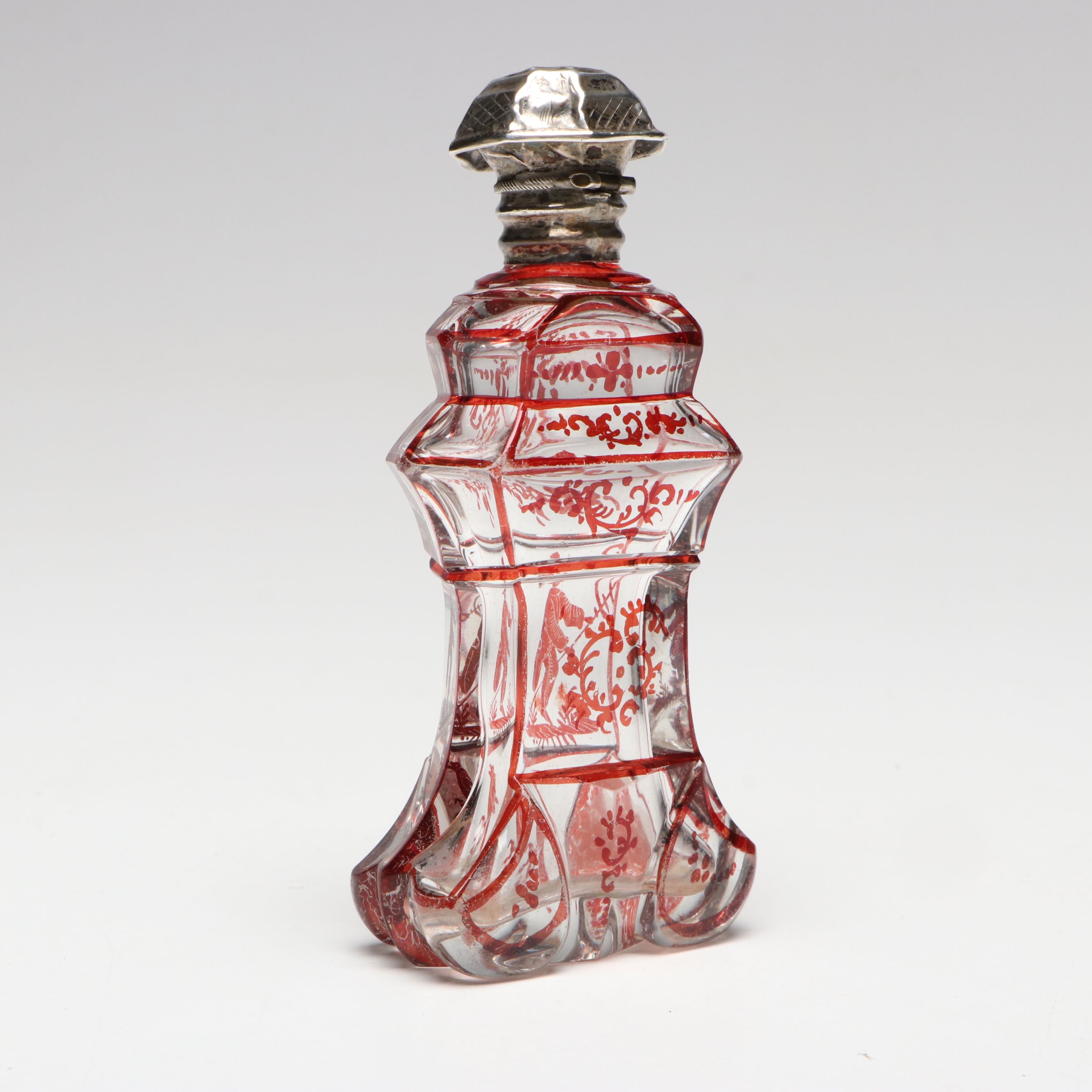 Dutch Chinoiserie Glass Perfume Bottle with 800 Silver Cap, 19th Century