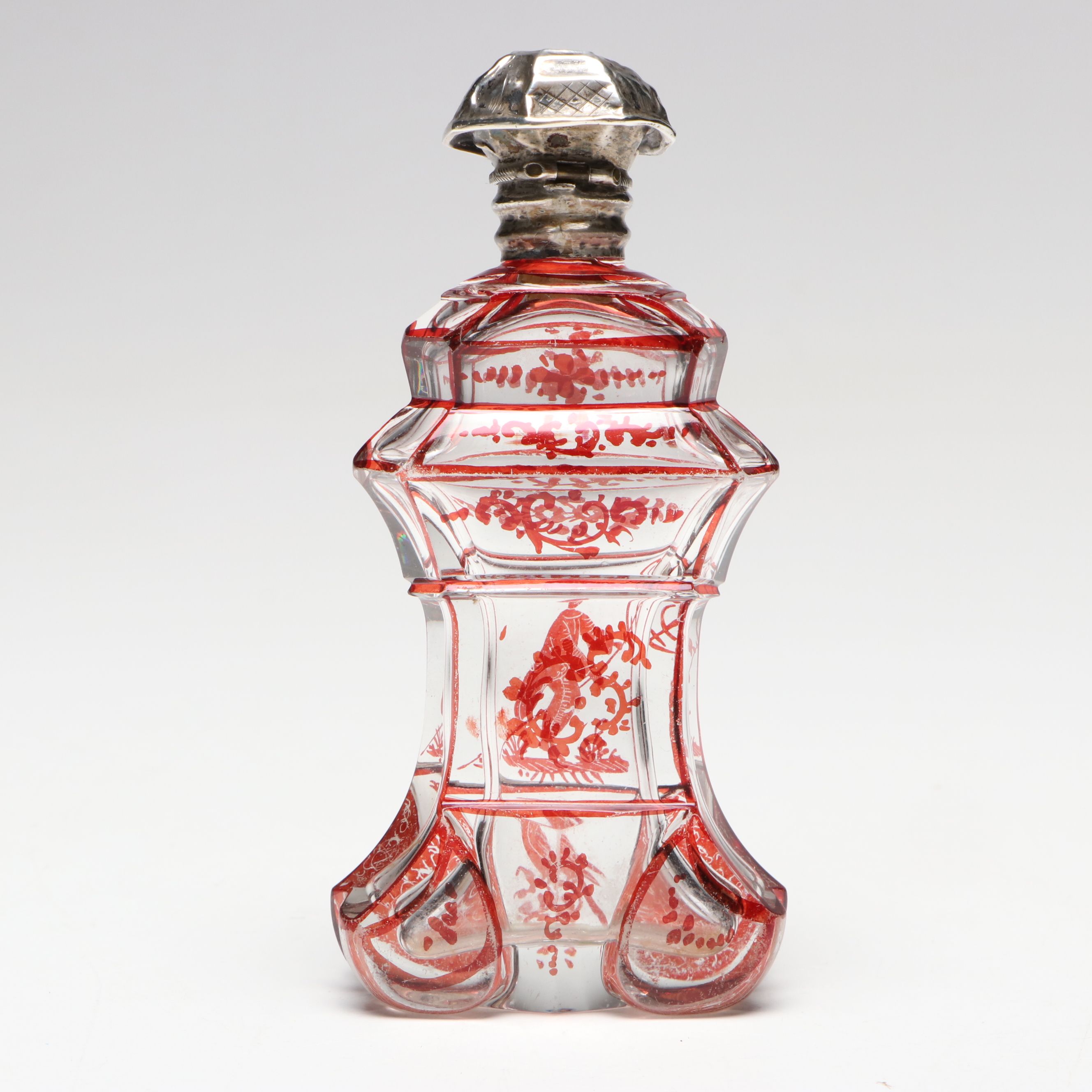 Dutch Chinoiserie Glass Perfume Bottle with 800 Silver Cap, 19th Century