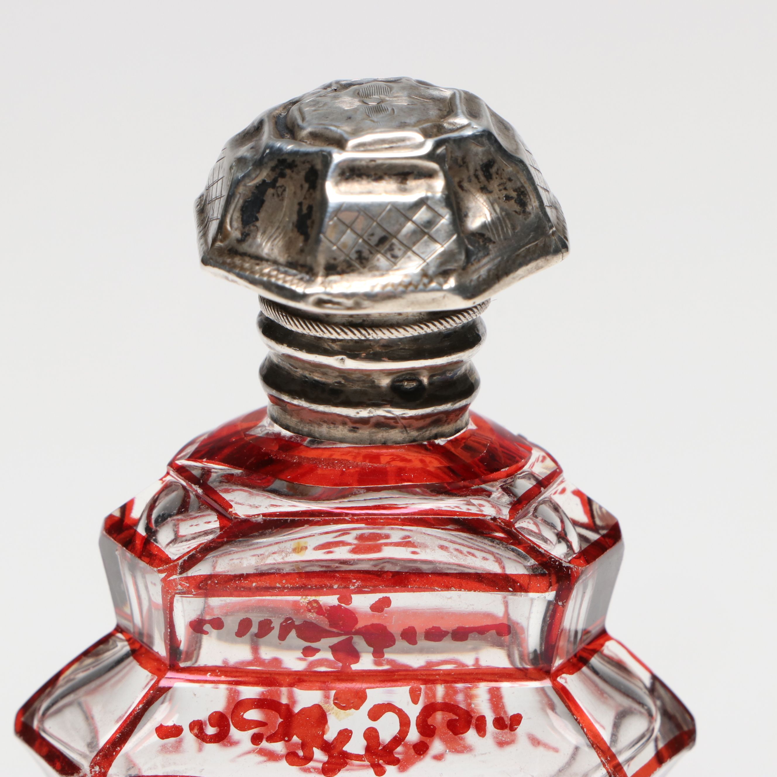 Dutch Chinoiserie Glass Perfume Bottle with 800 Silver Cap, 19th Century