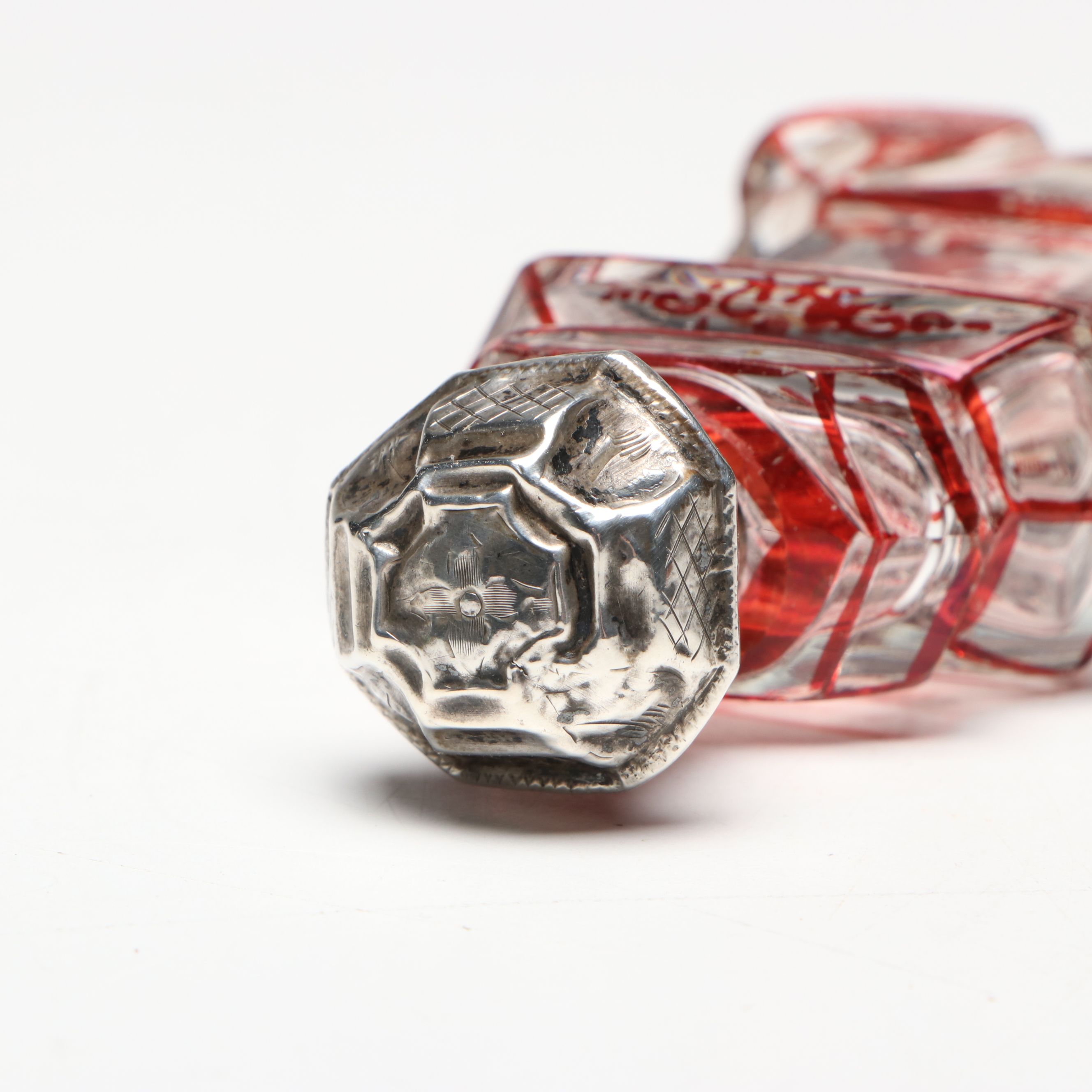 Dutch Chinoiserie Glass Perfume Bottle with 800 Silver Cap, 19th Century