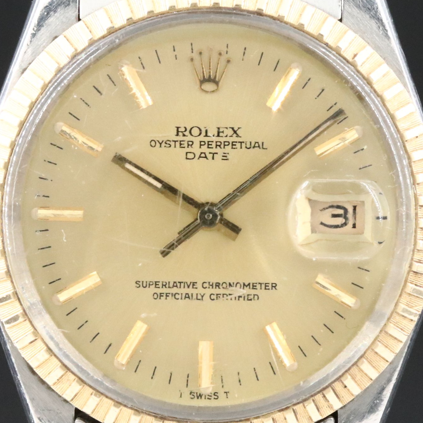 1981 Rolex Engine Turned Bezel 18K & Steel Jubilee Date Watch Model 15053
