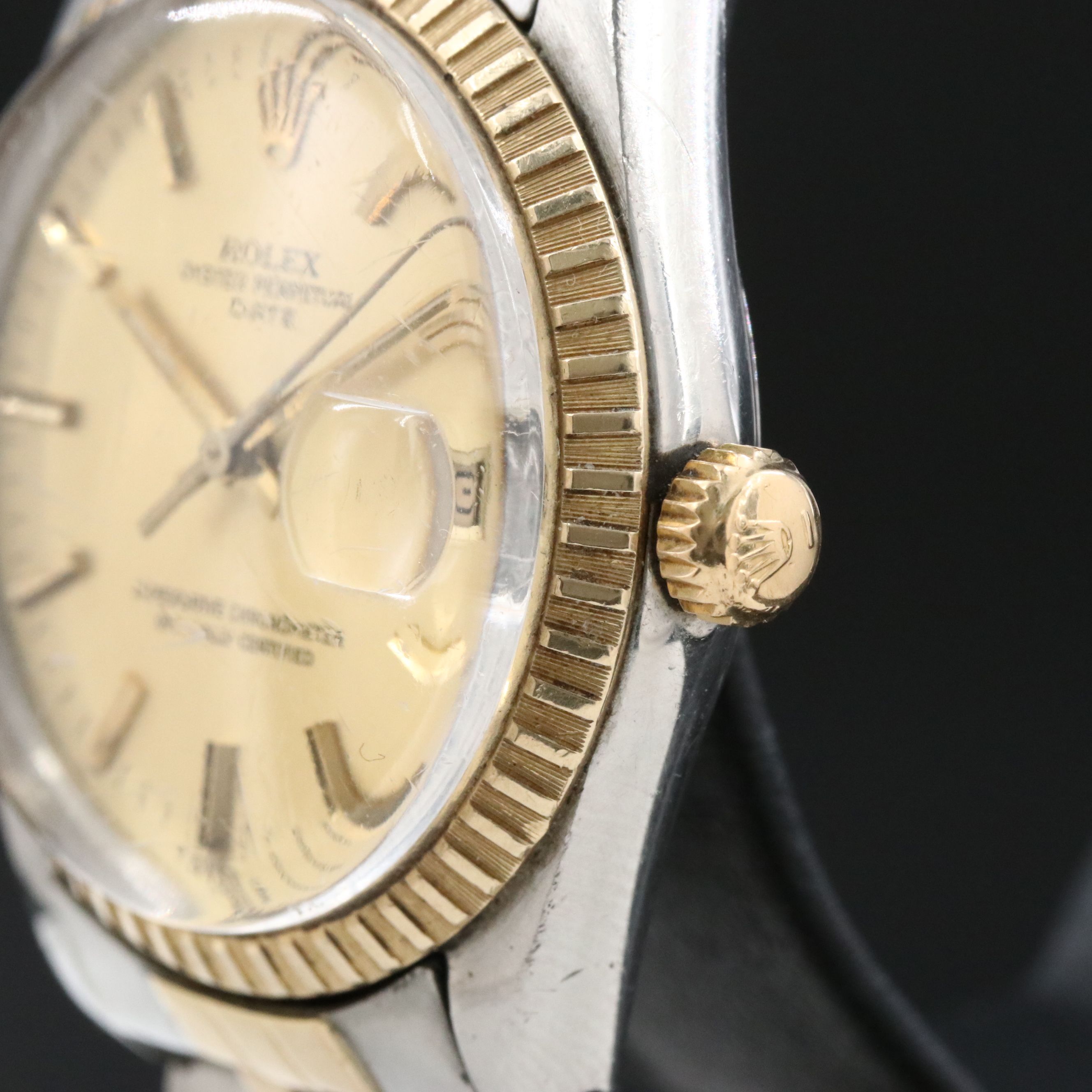 1981 Rolex Engine Turned Bezel 18K & Steel Jubilee Date Watch Model 15053