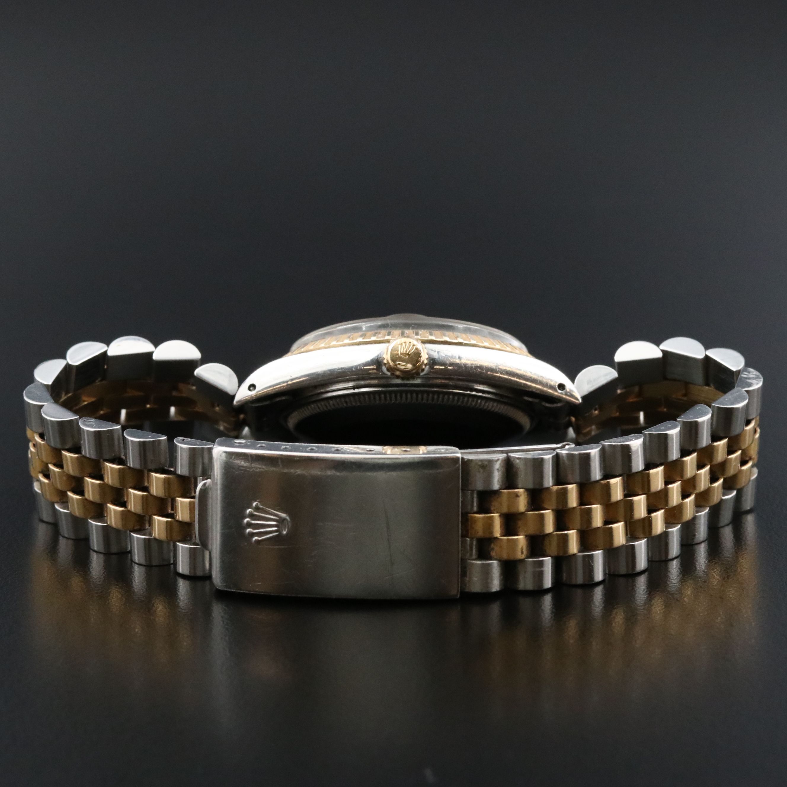 1981 Rolex Engine Turned Bezel 18K & Steel Jubilee Date Watch Model 15053