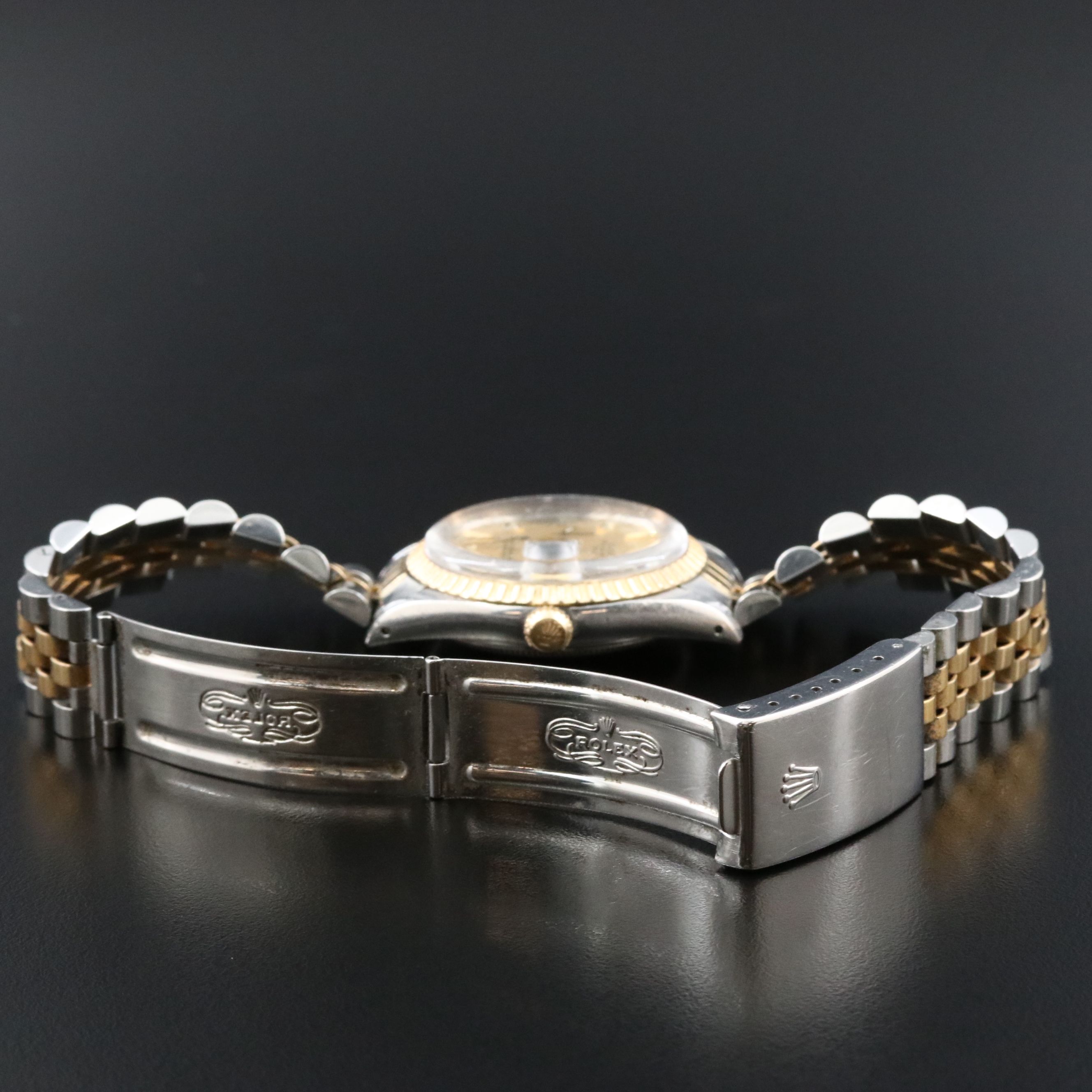 1981 Rolex Engine Turned Bezel 18K & Steel Jubilee Date Watch Model 15053