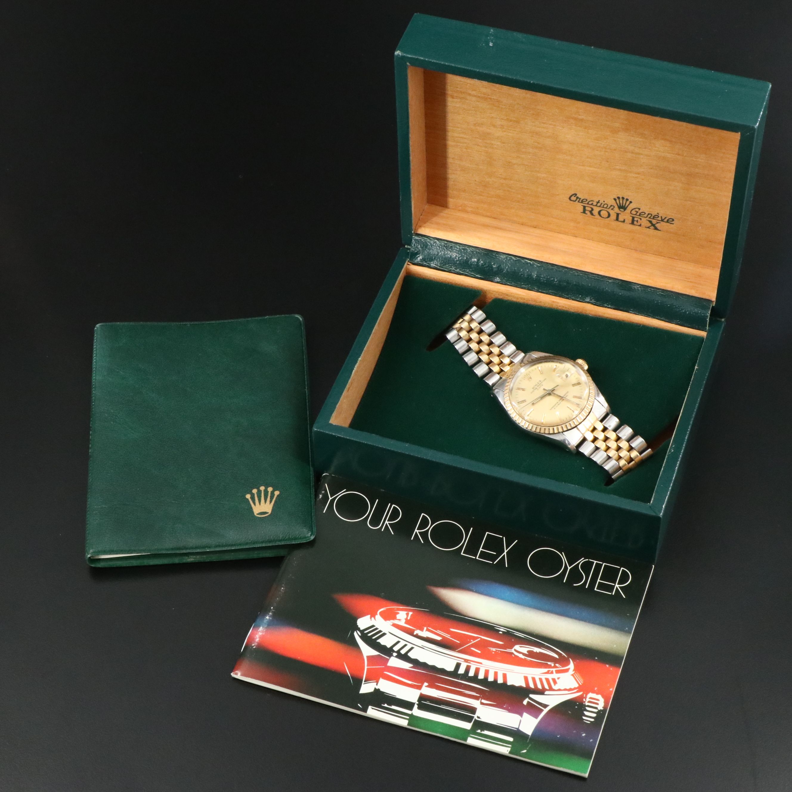 1981 Rolex Engine Turned Bezel 18K & Steel Jubilee Date Watch Model 15053