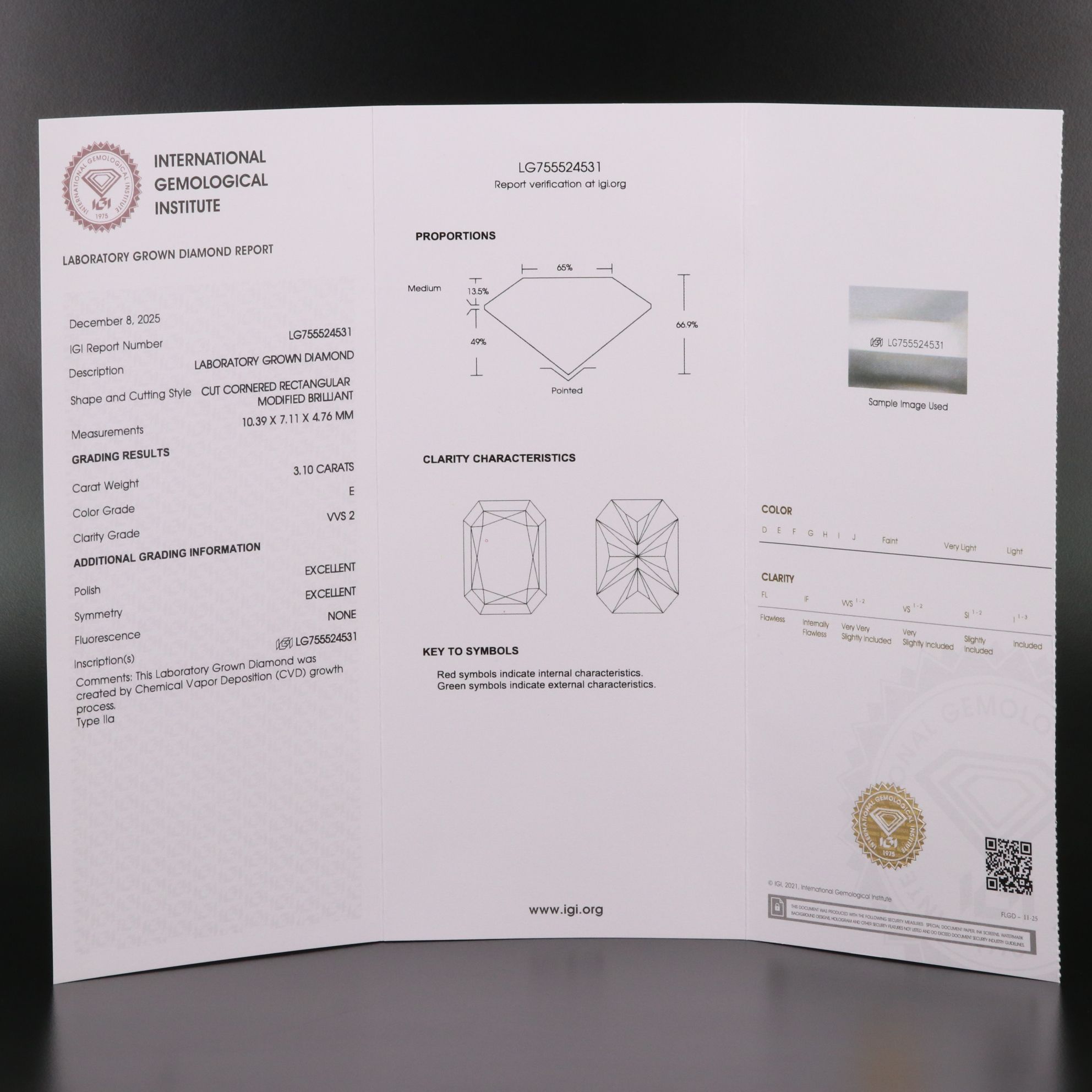 Loose 3.10 CT Lab Grown Diamond with IGI Report