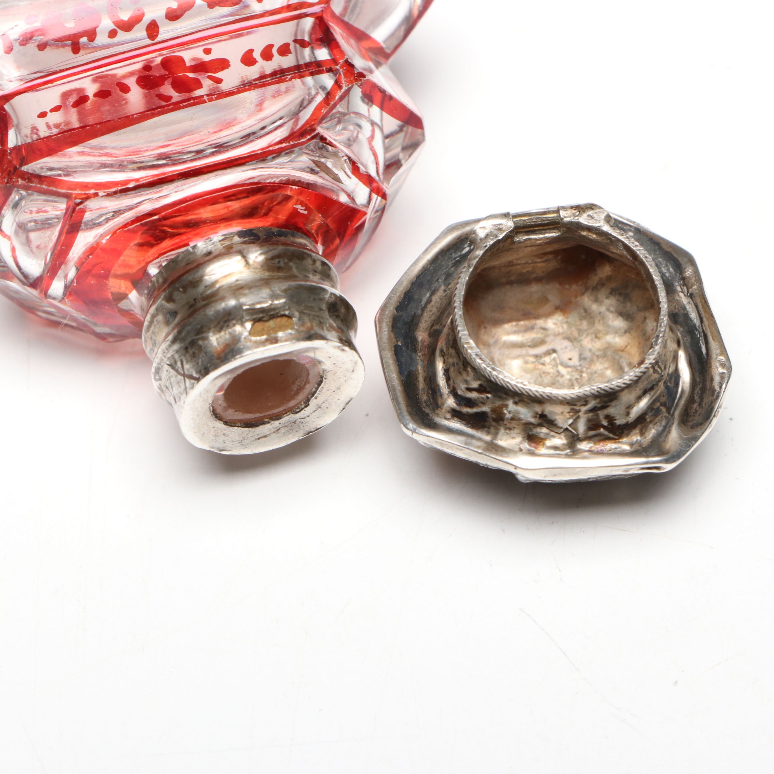 Dutch Chinoiserie Glass Perfume Bottle with 800 Silver Cap, 19th Century