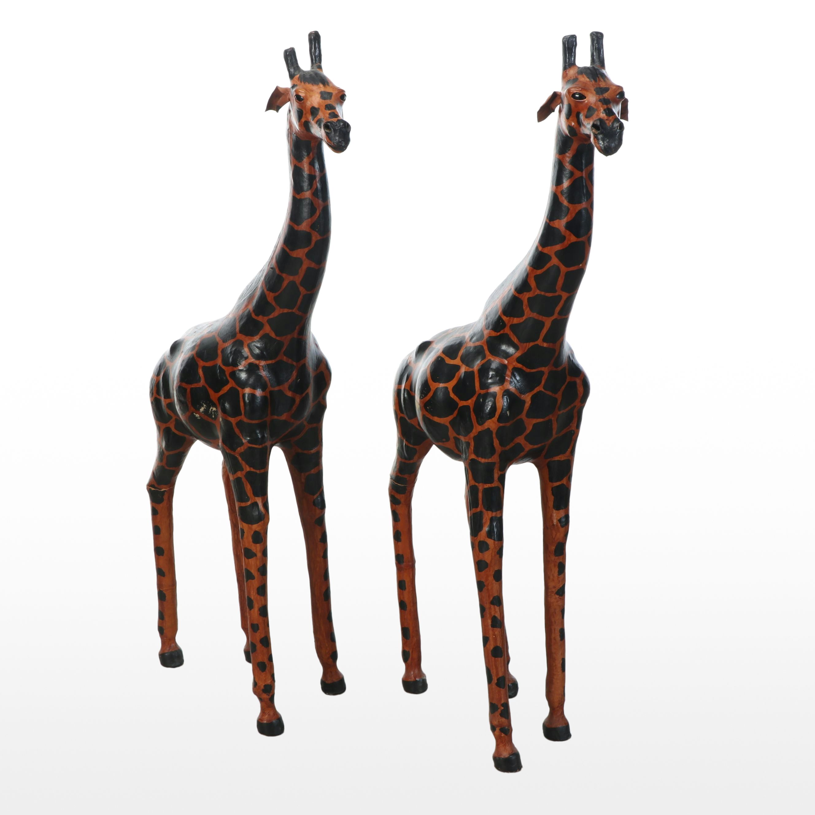 Hand-Painted Leather Wrapped Giraffes