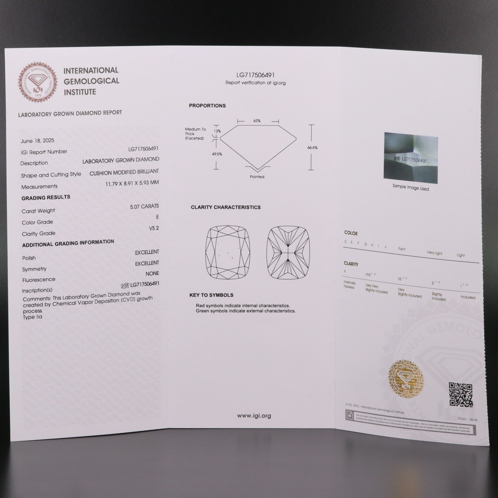 Loose 5.07 CT Lab Grown Diamond with IGI Report