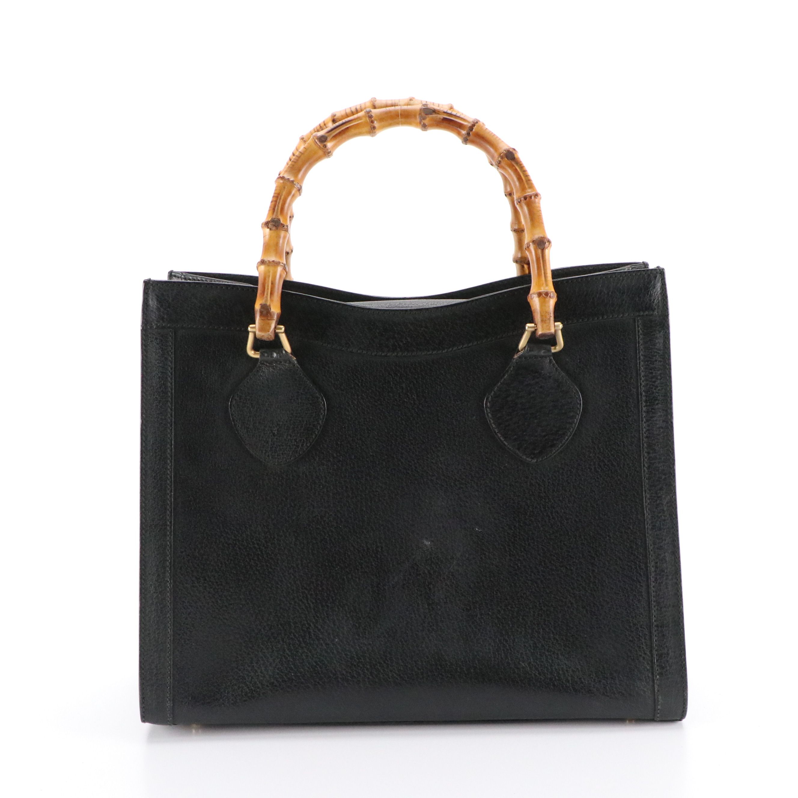 Gucci Bamboo Handle Diana Tote Bag in Black Cinghiale Leather