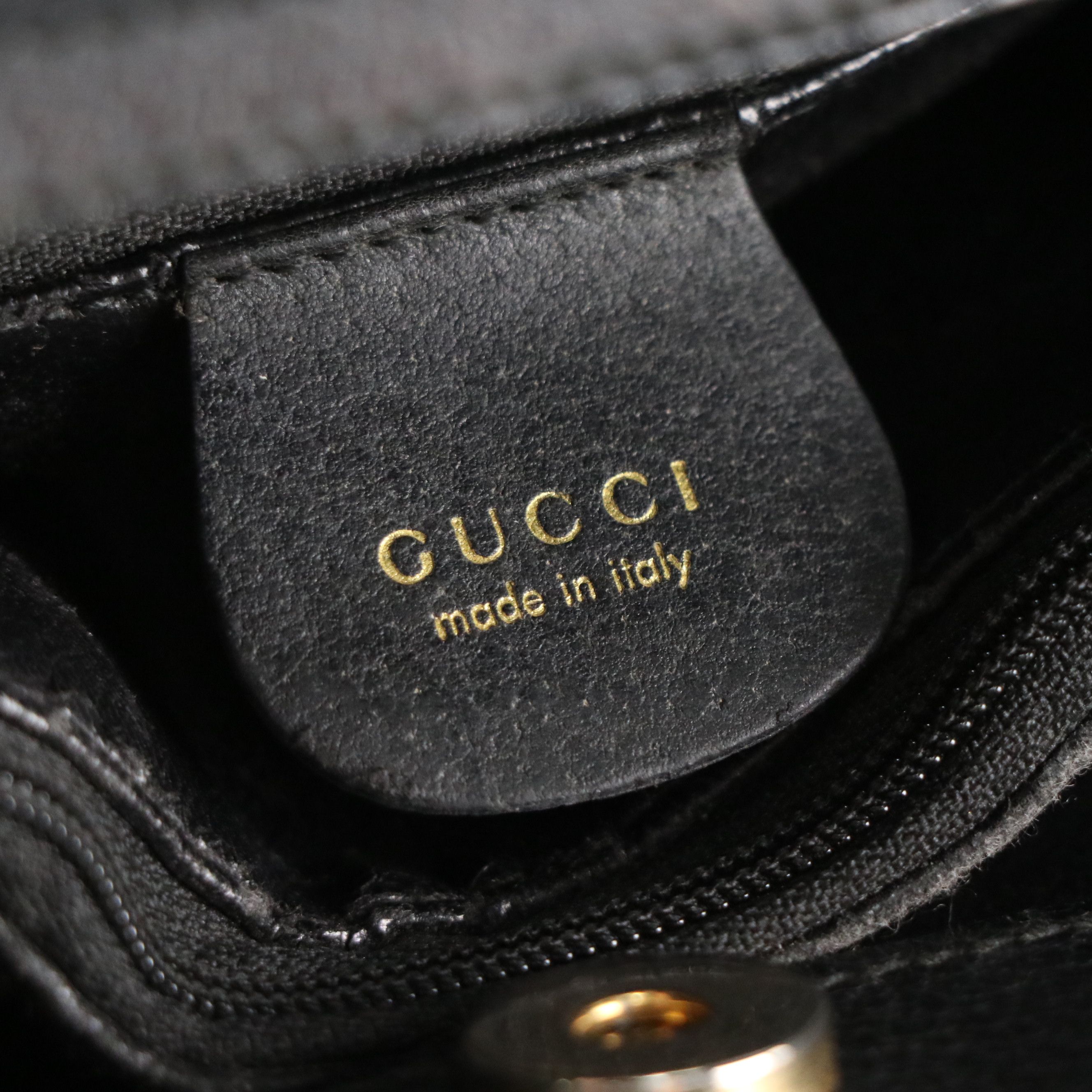 Gucci Bamboo Handle Diana Tote Bag in Black Cinghiale Leather