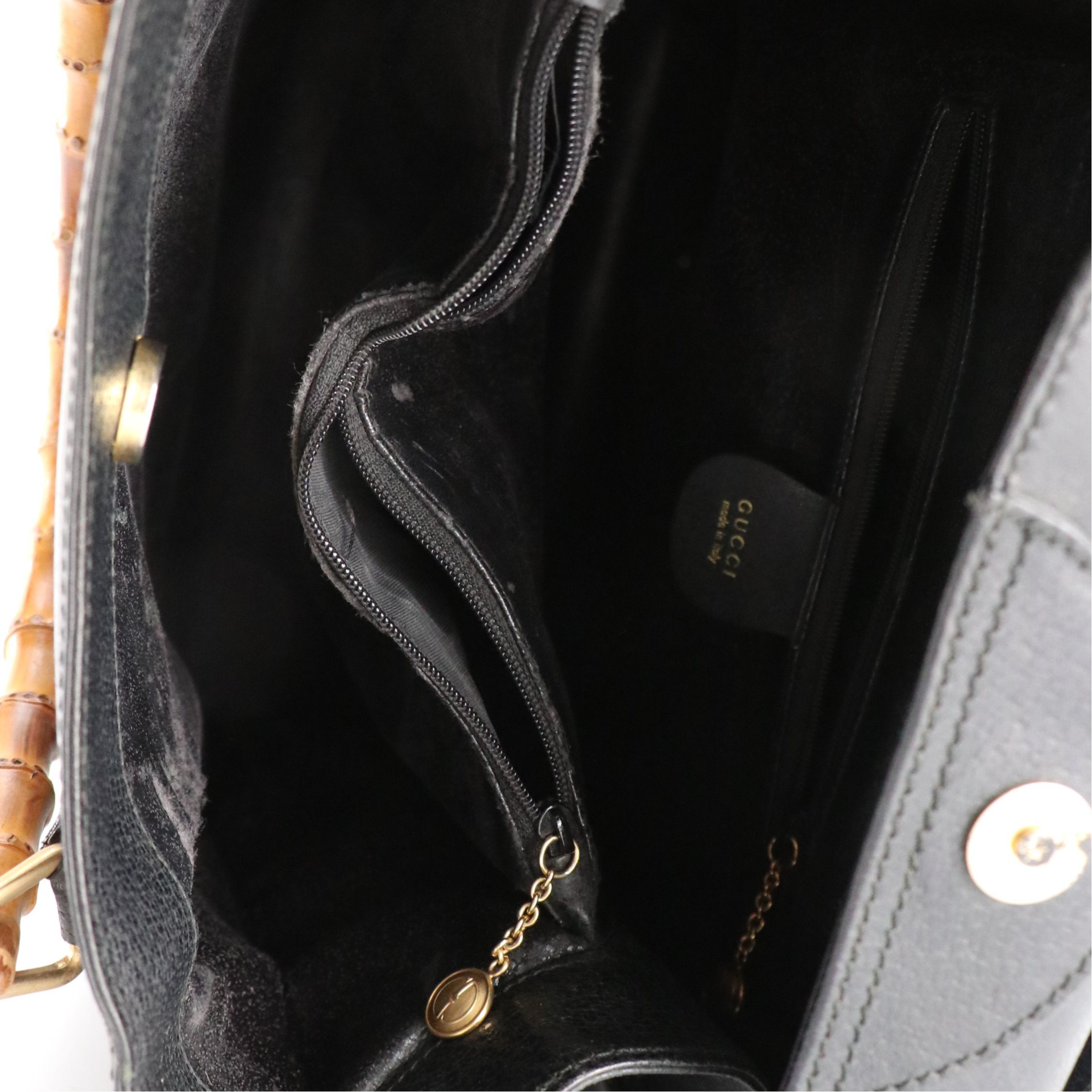 Gucci Bamboo Handle Diana Tote Bag in Black Cinghiale Leather