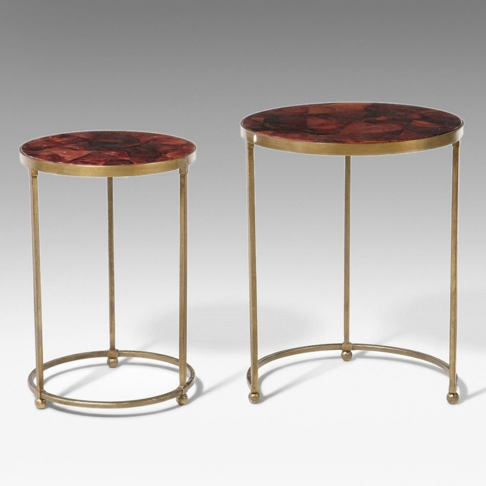 Crate & Barrel "Moreno" Red Agate Style Nesting Table Pair