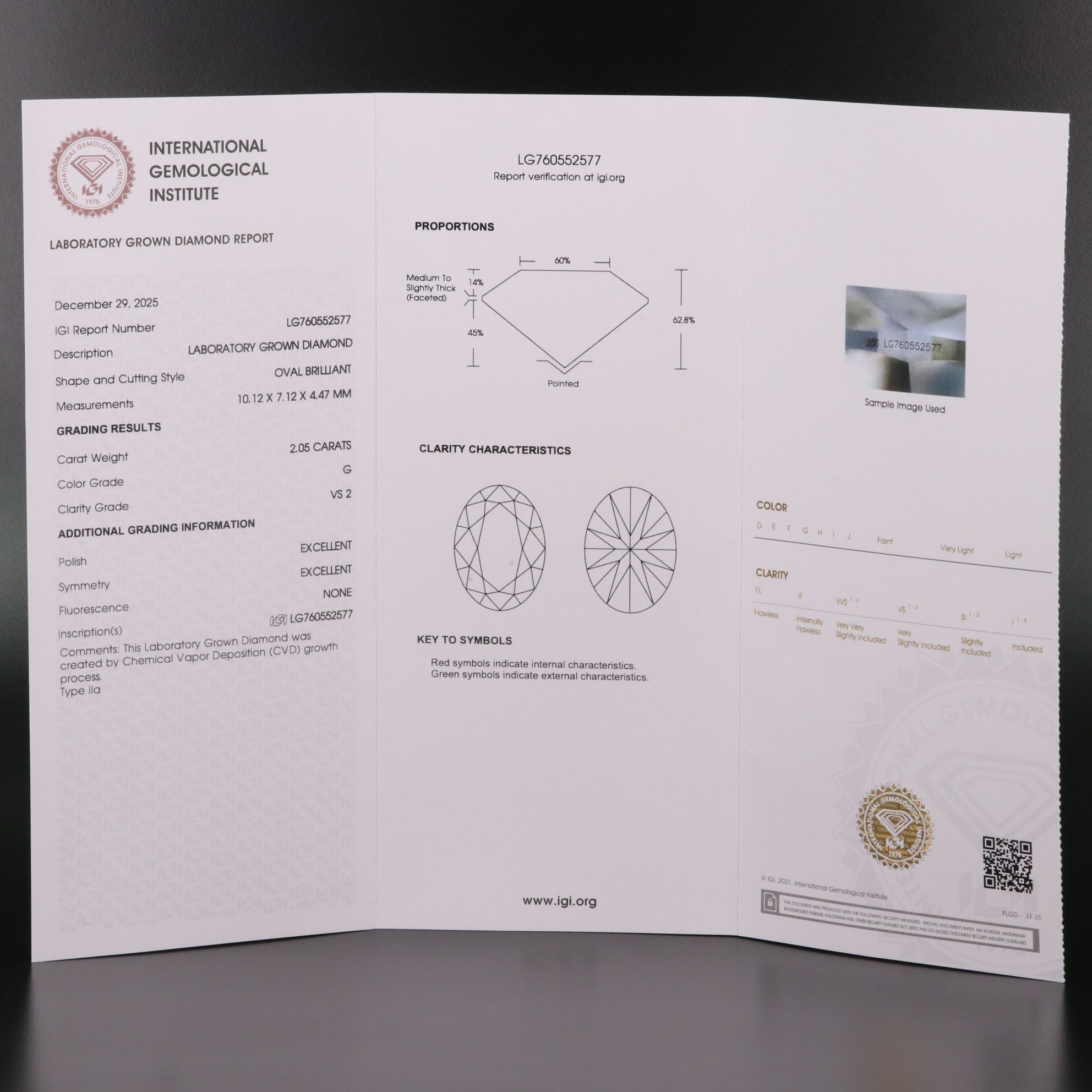 Loose 2.05 CT Lab Grown Diamond with IGI Report