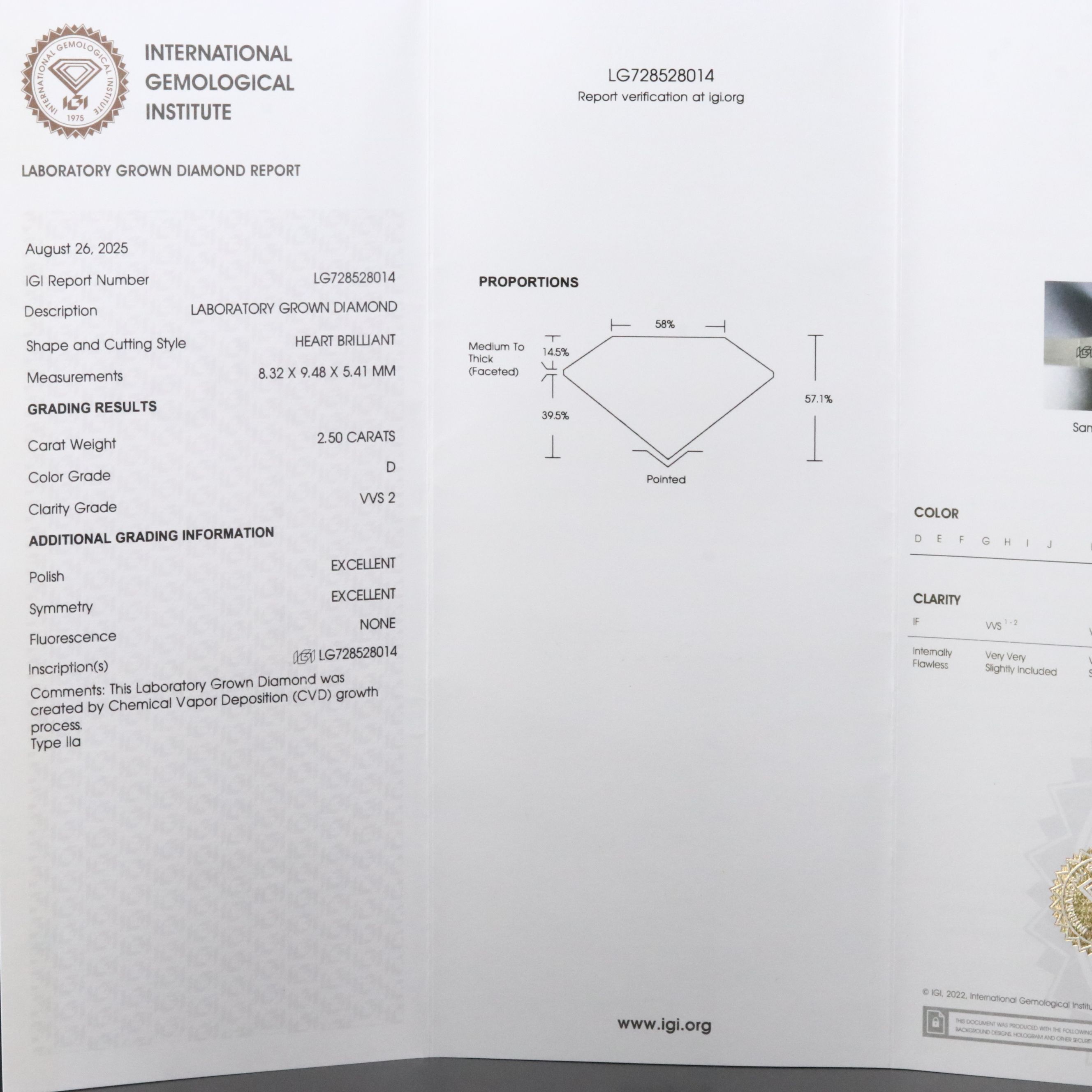 Loose 2.50 CT Lab Grown Diamond with IGI Report