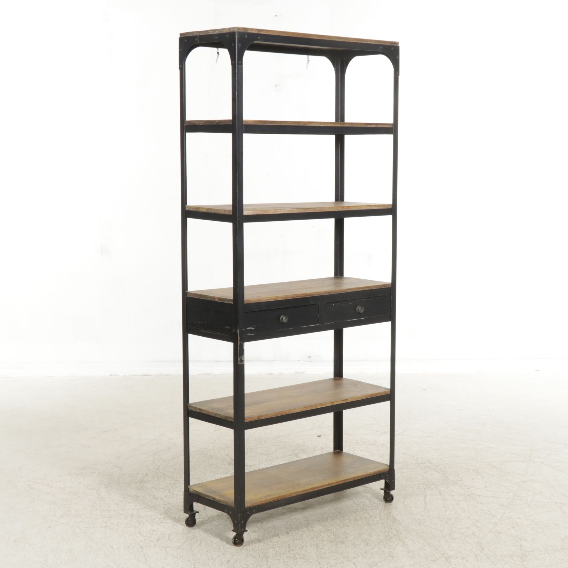 Industrial Style Metal and Wood Storage Bookshelf