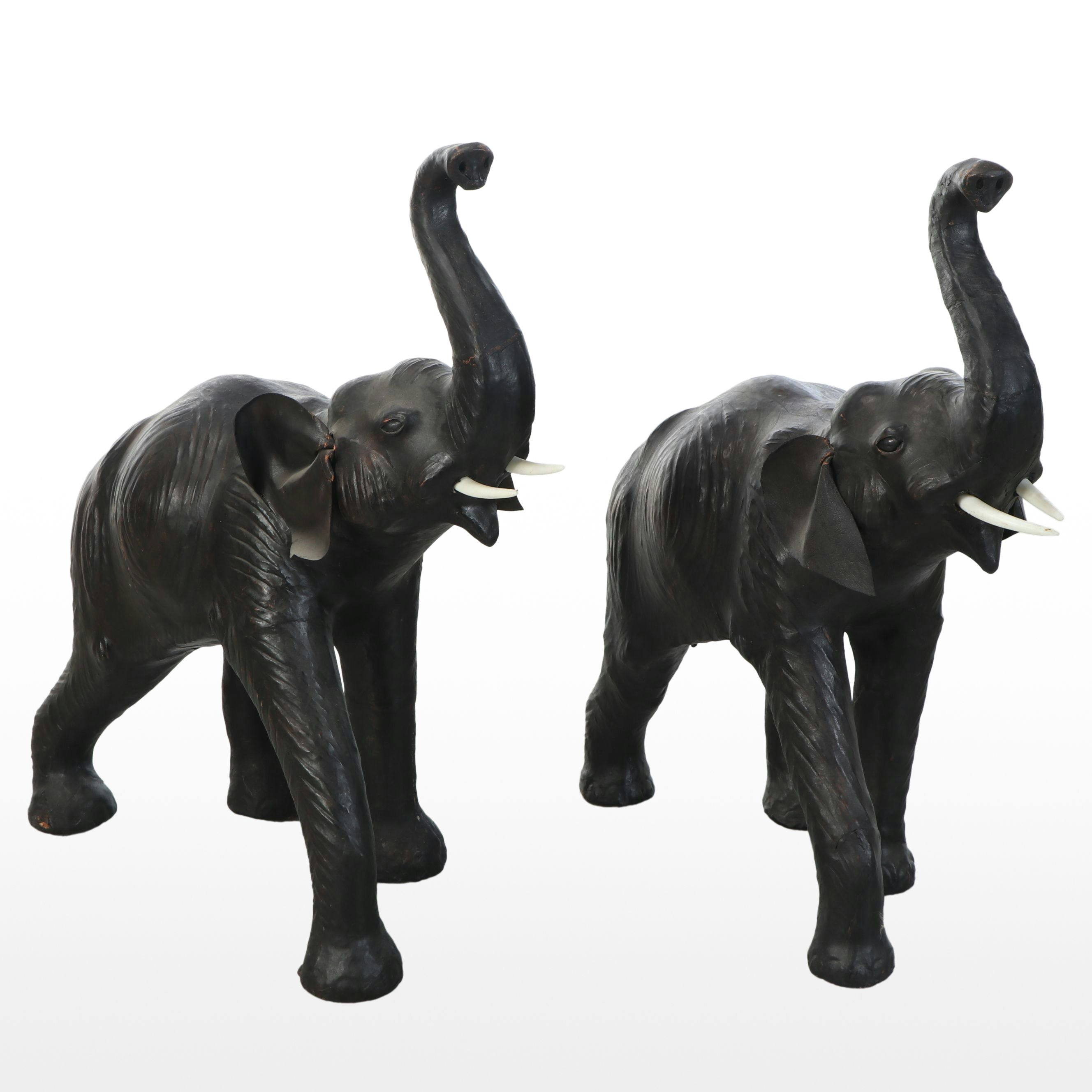 Pair of Leather Wrapped Asian Elephants