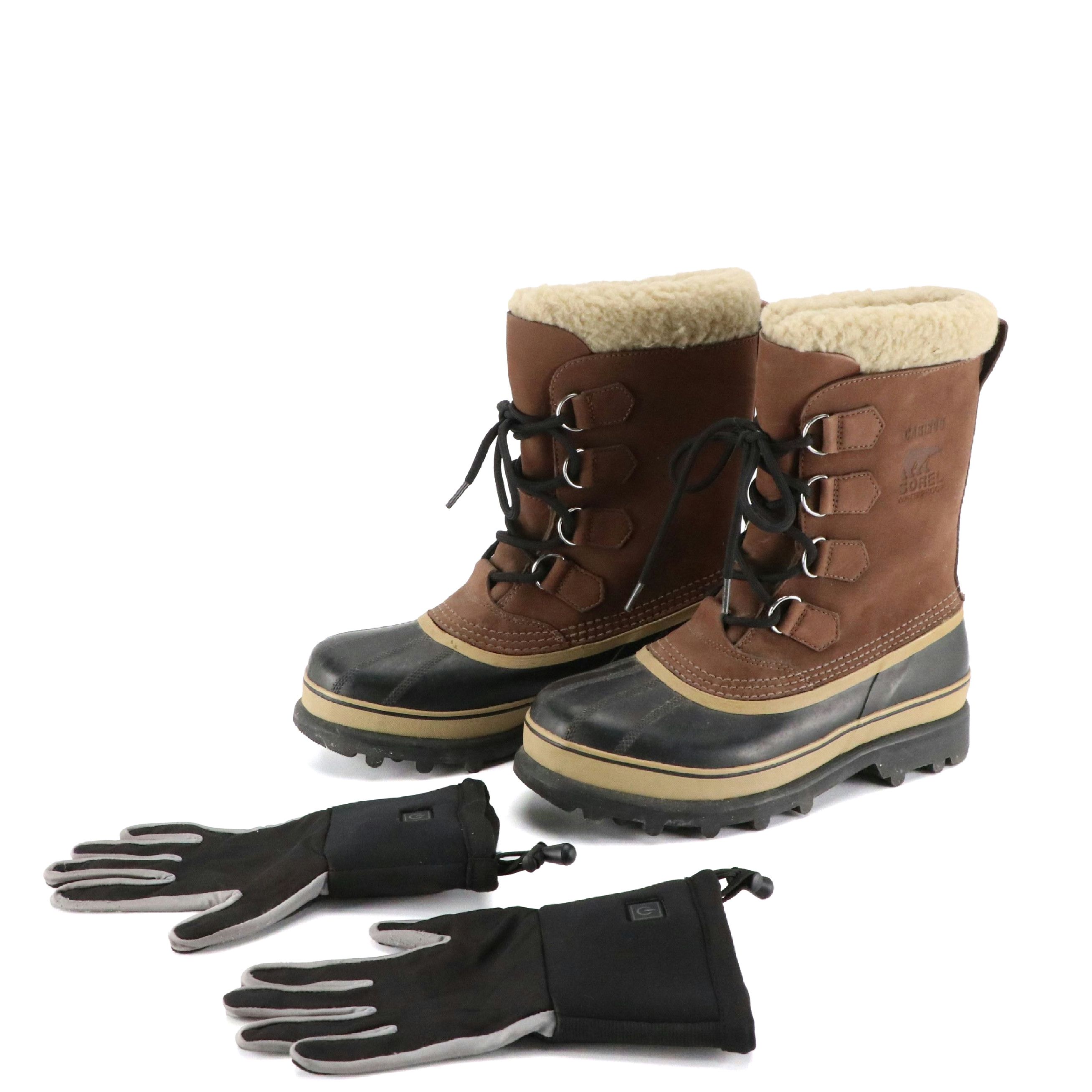 Men's Sorel Caribou Waterproof Snow Boots with Thermo Gear Heated Gloves