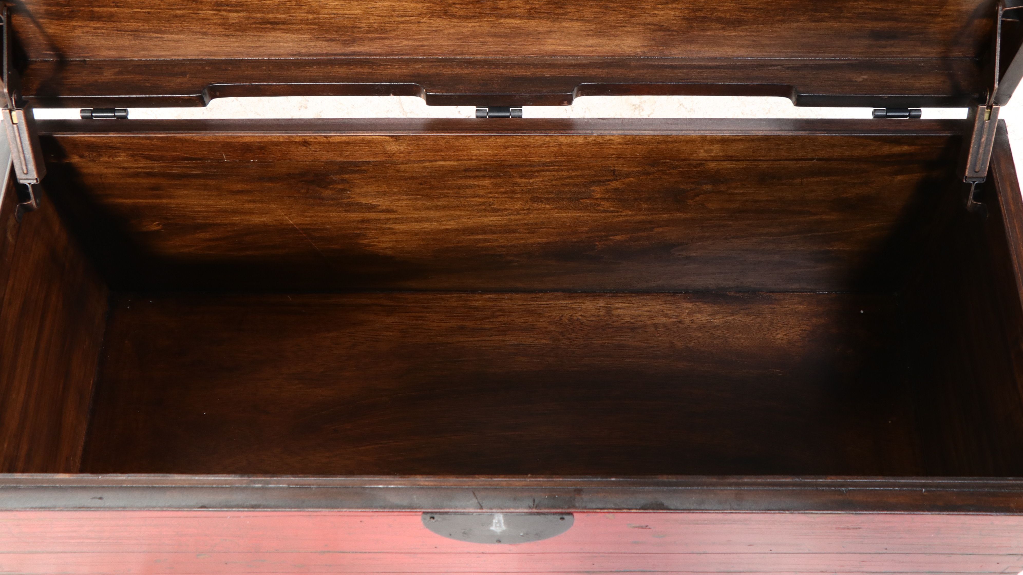 Pair of Chinoiserie Red Lacquer Style Storage Trunks