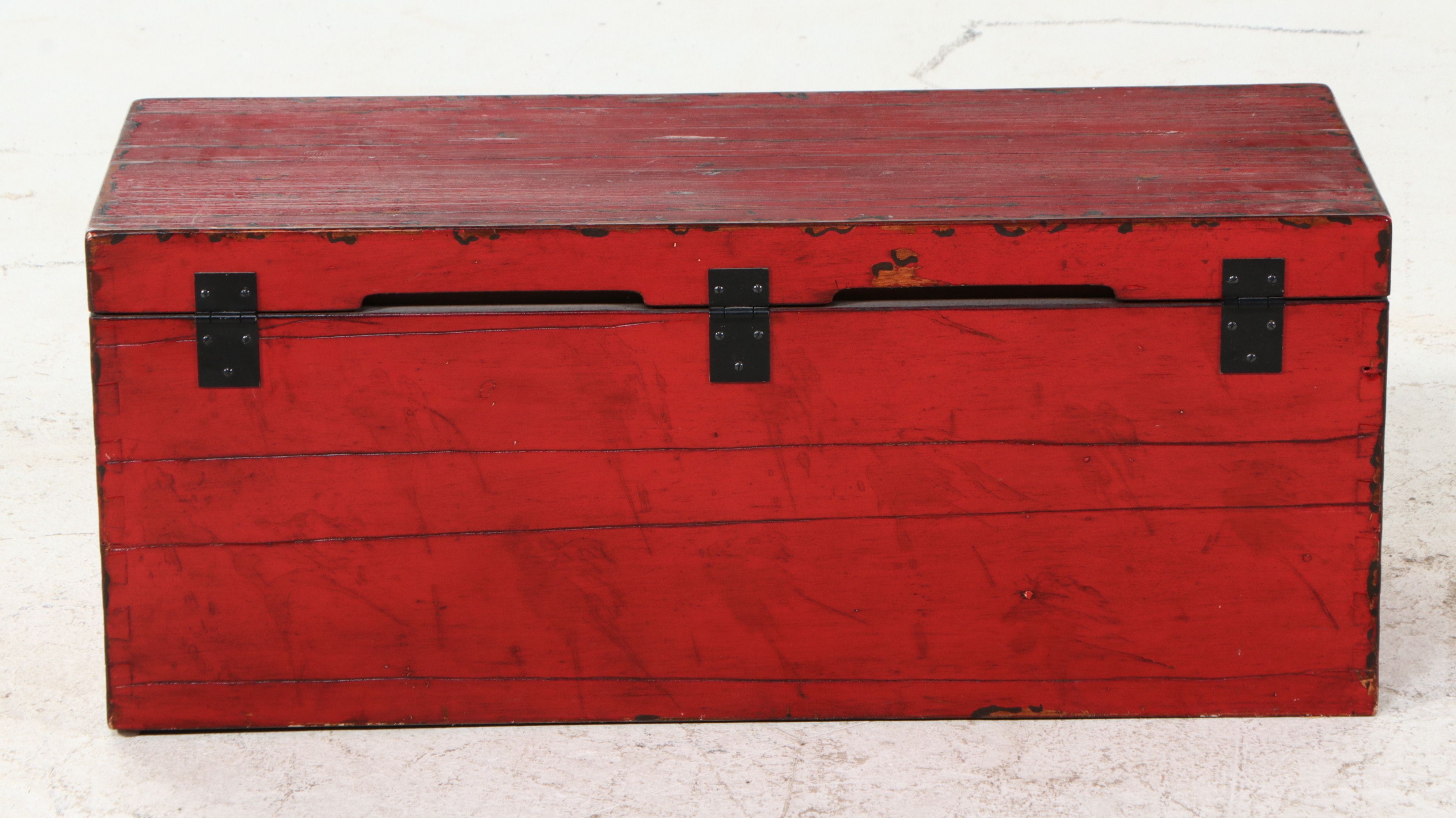 Pair of Chinoiserie Red Lacquer Style Storage Trunks