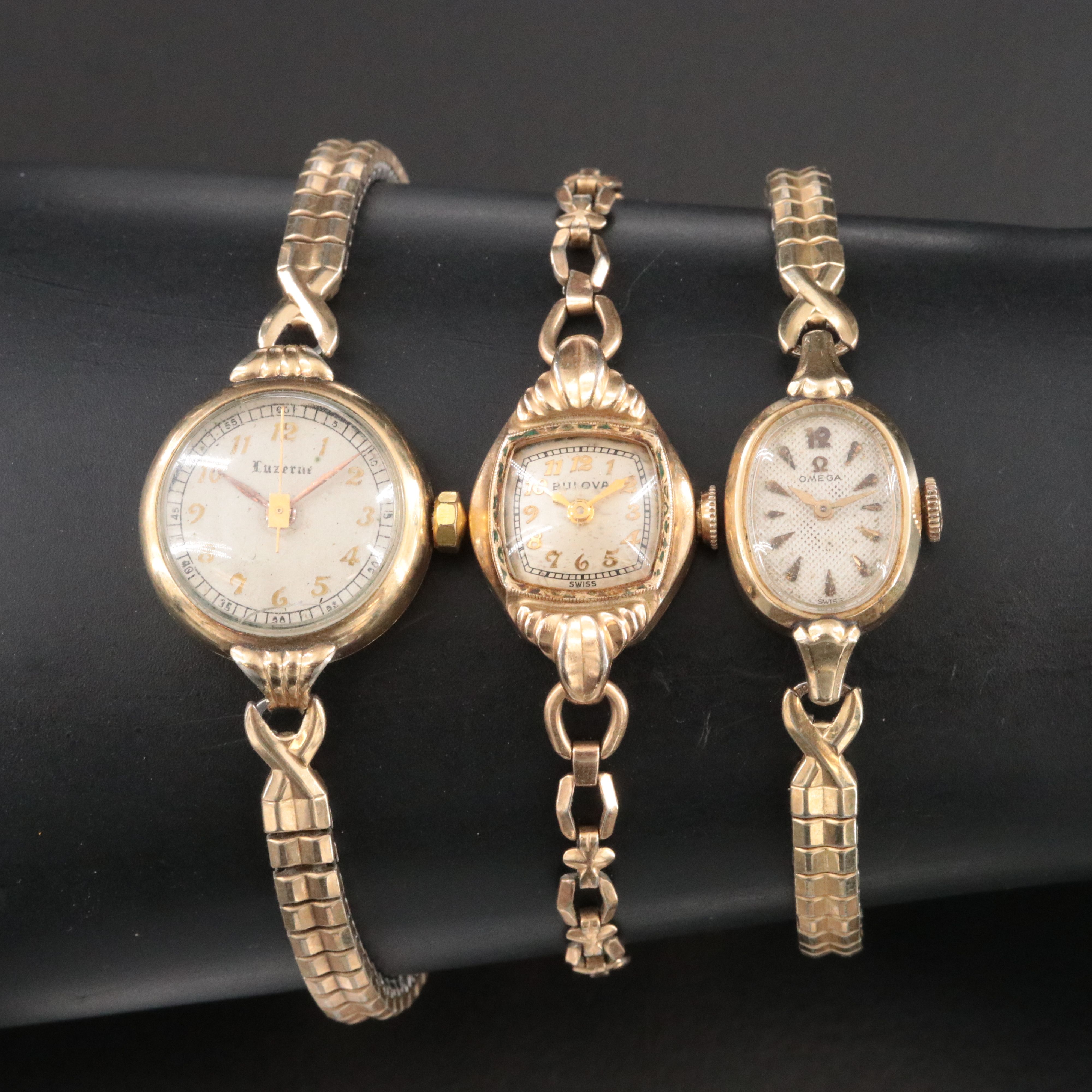 Vintage Omega, Bulova and Luzerne Stem Wind Cocktail Watches