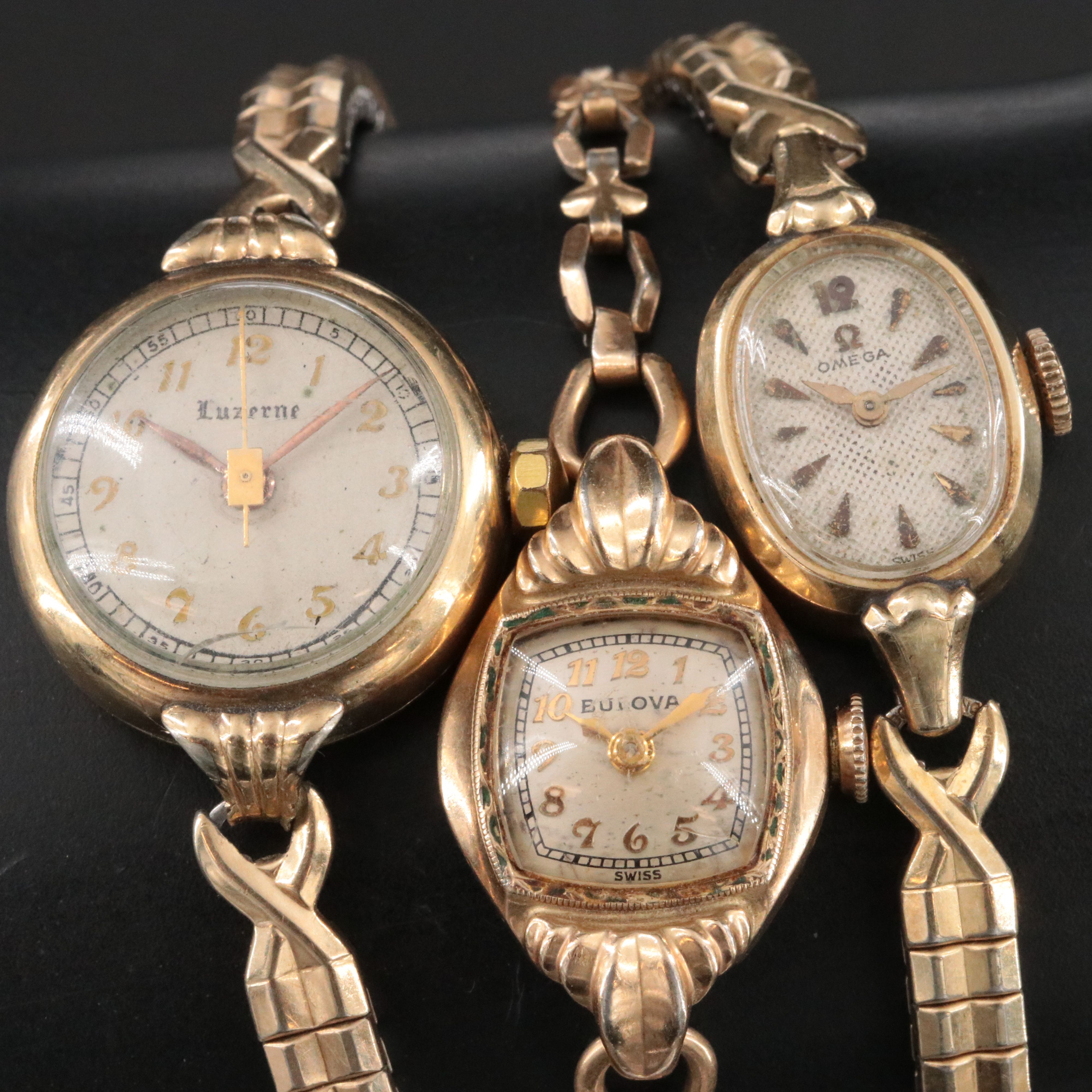 Vintage Omega, Bulova and Luzerne Stem Wind Cocktail Watches