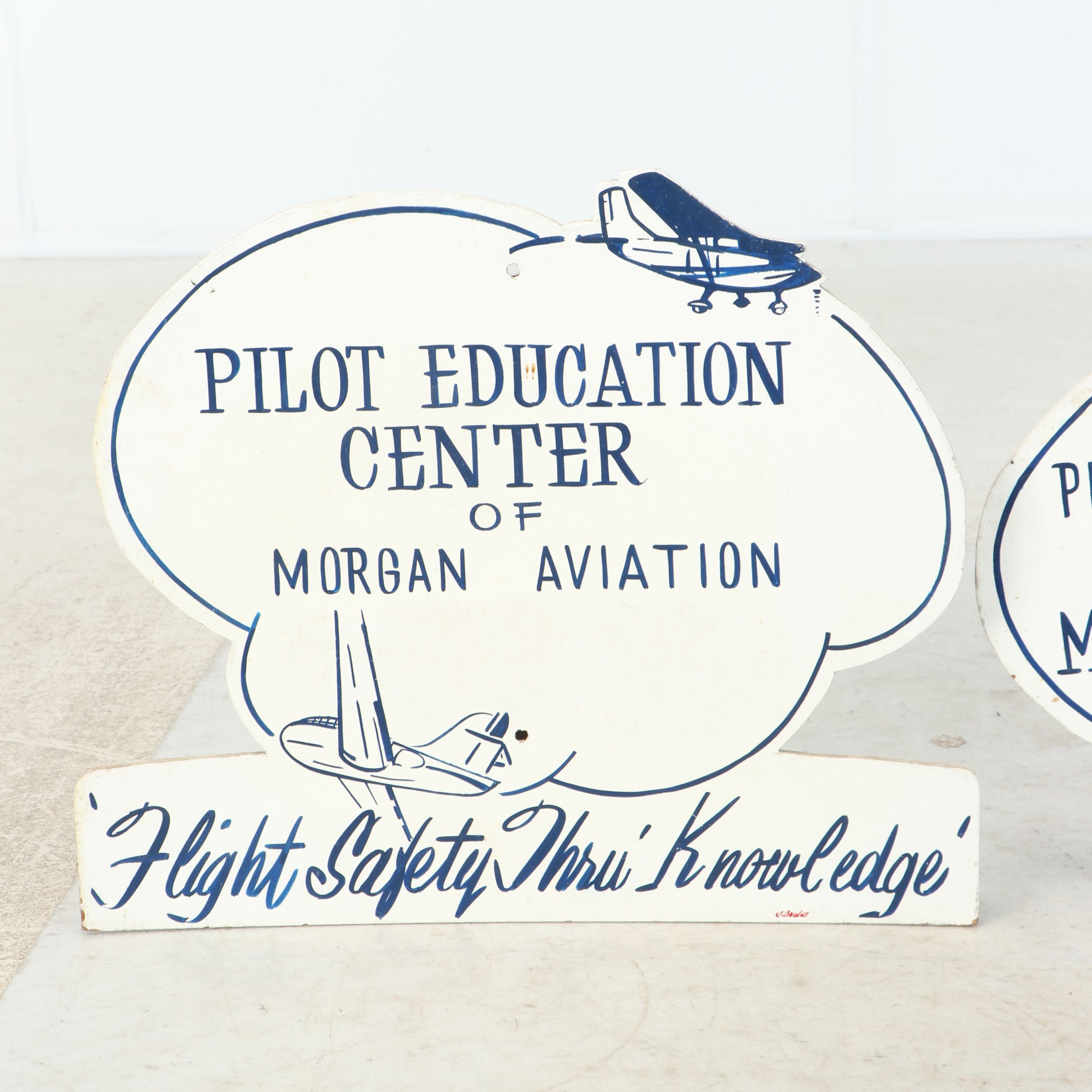 Hand-Painted Morgan Aviation Wooden Signs, Mid to Late 20th C.