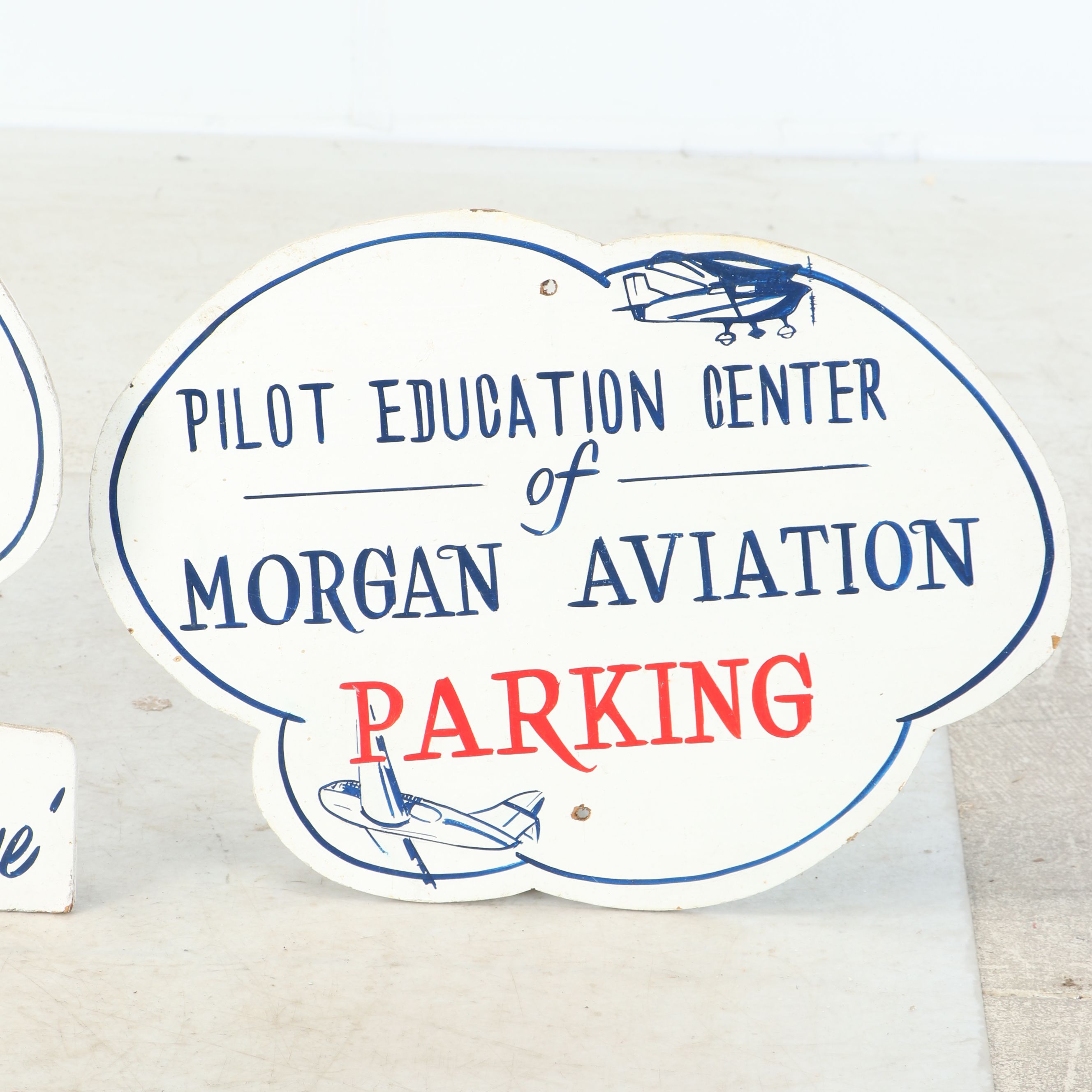 Hand-Painted Morgan Aviation Wooden Signs, Mid to Late 20th C.