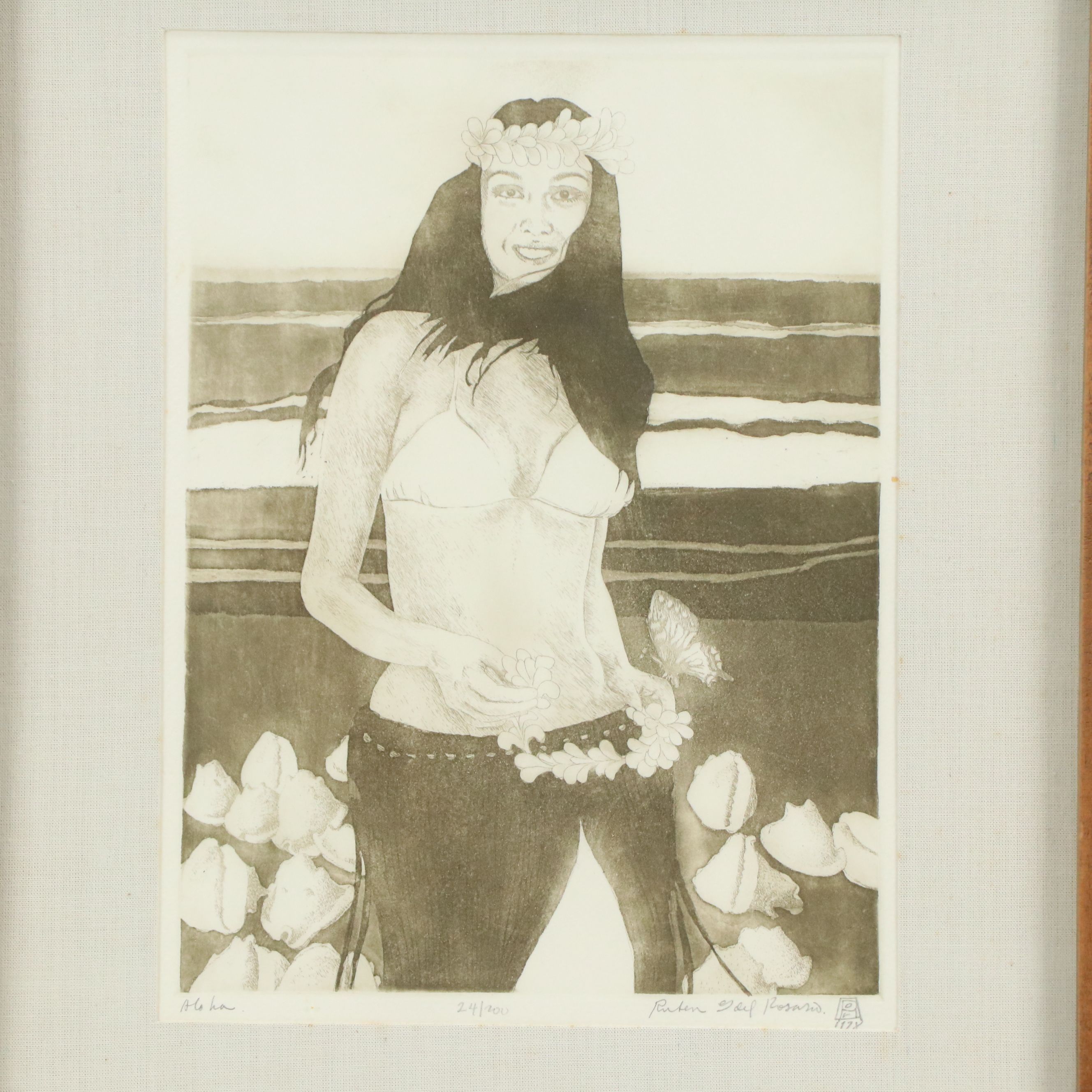 Ruben Rosano Etching with Aquatint "Aloha," 1978