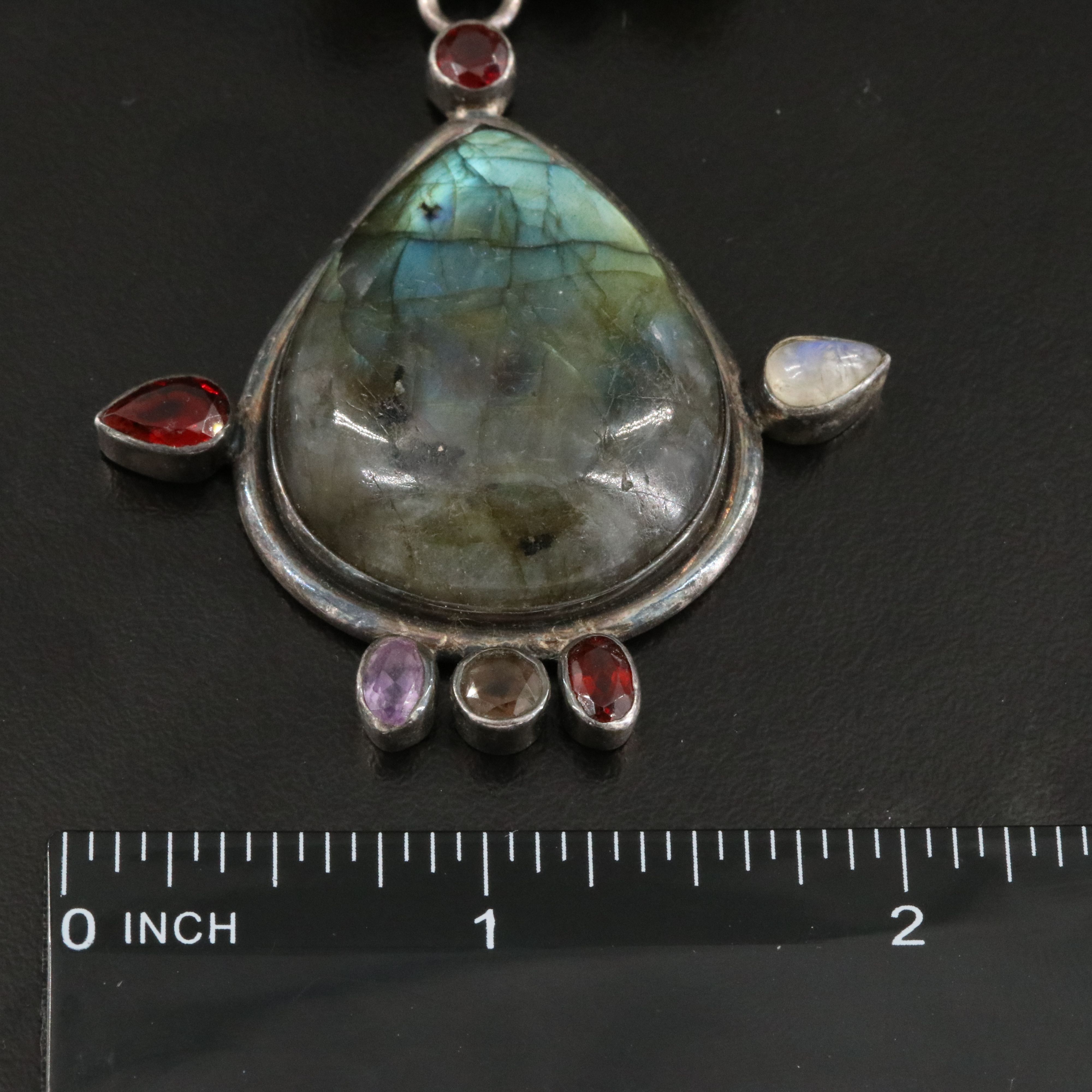 Sterling Labradorite, Garnet, Amethyst, and Moonstone Necklace
