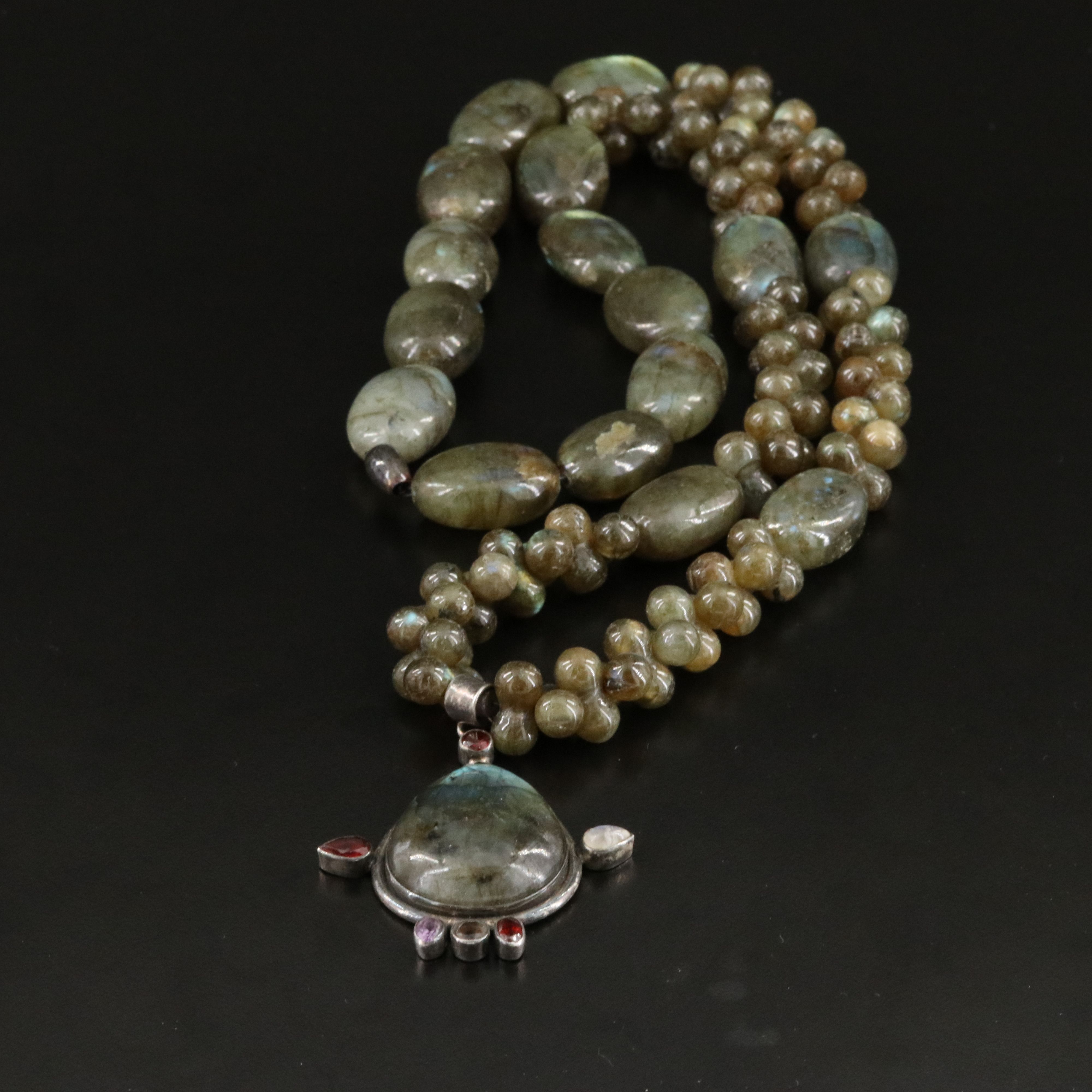 Sterling Labradorite, Garnet, Amethyst, and Moonstone Necklace