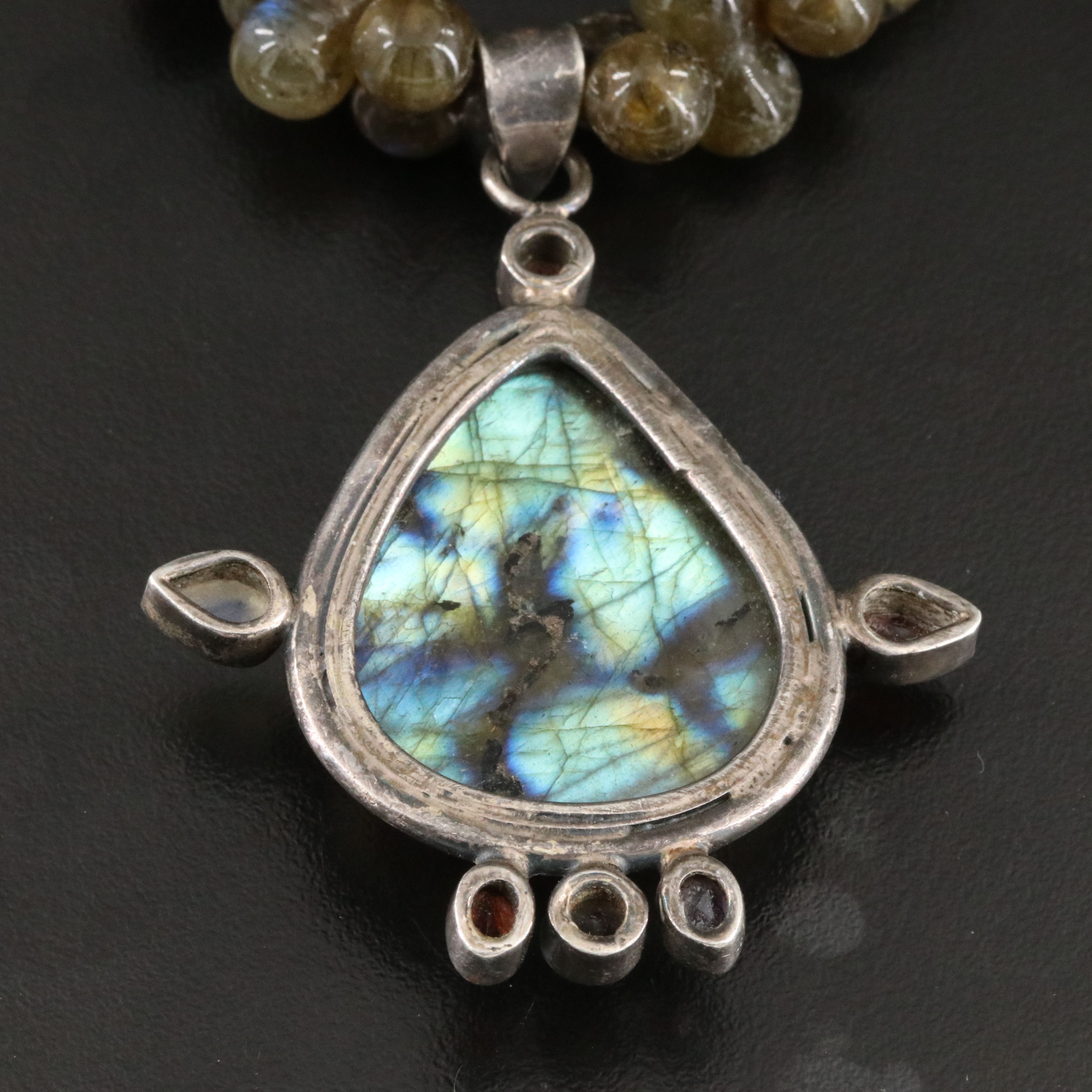 Sterling Labradorite, Garnet, Amethyst, and Moonstone Necklace
