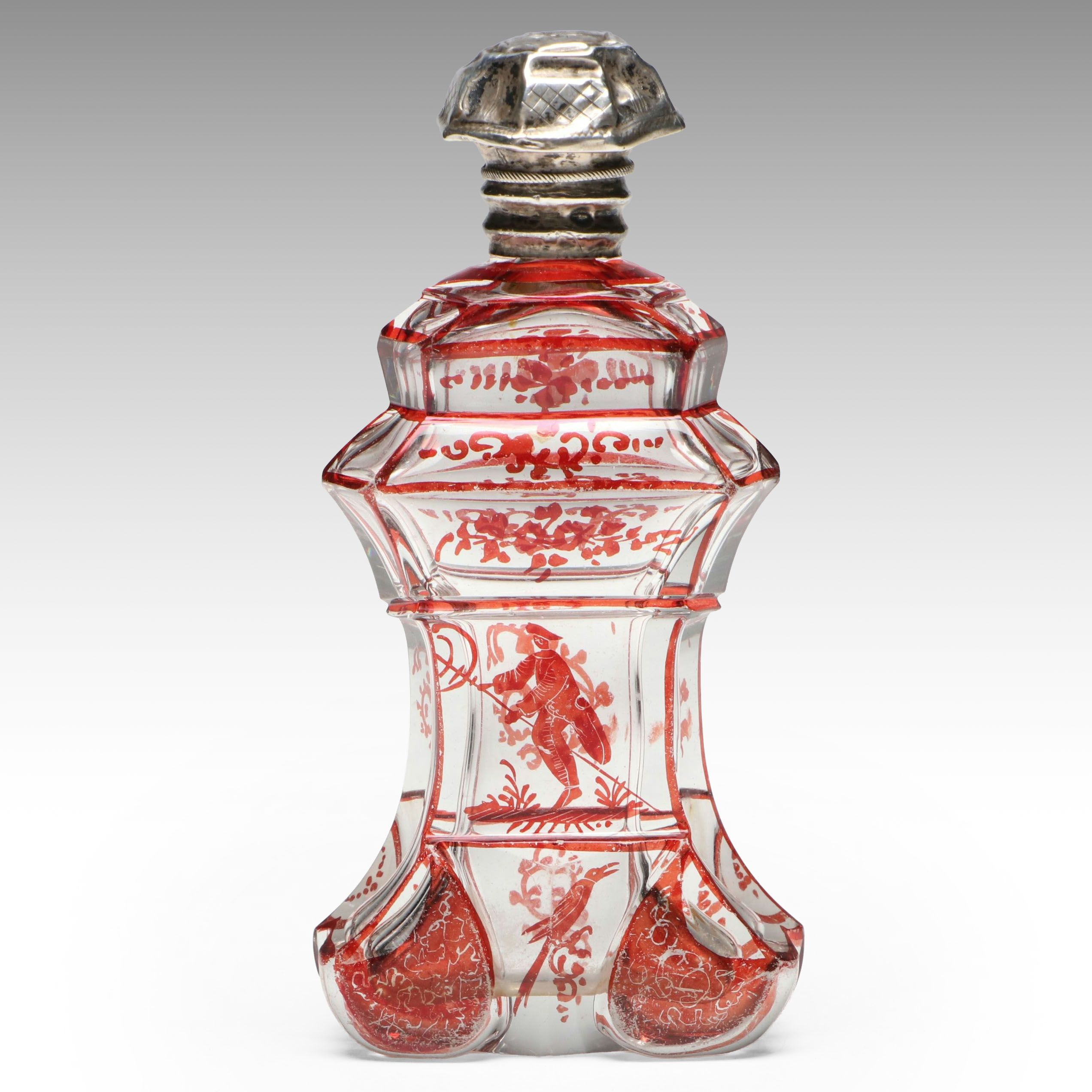 Dutch Chinoiserie Glass Perfume Bottle with 800 Silver Cap, 19th Century