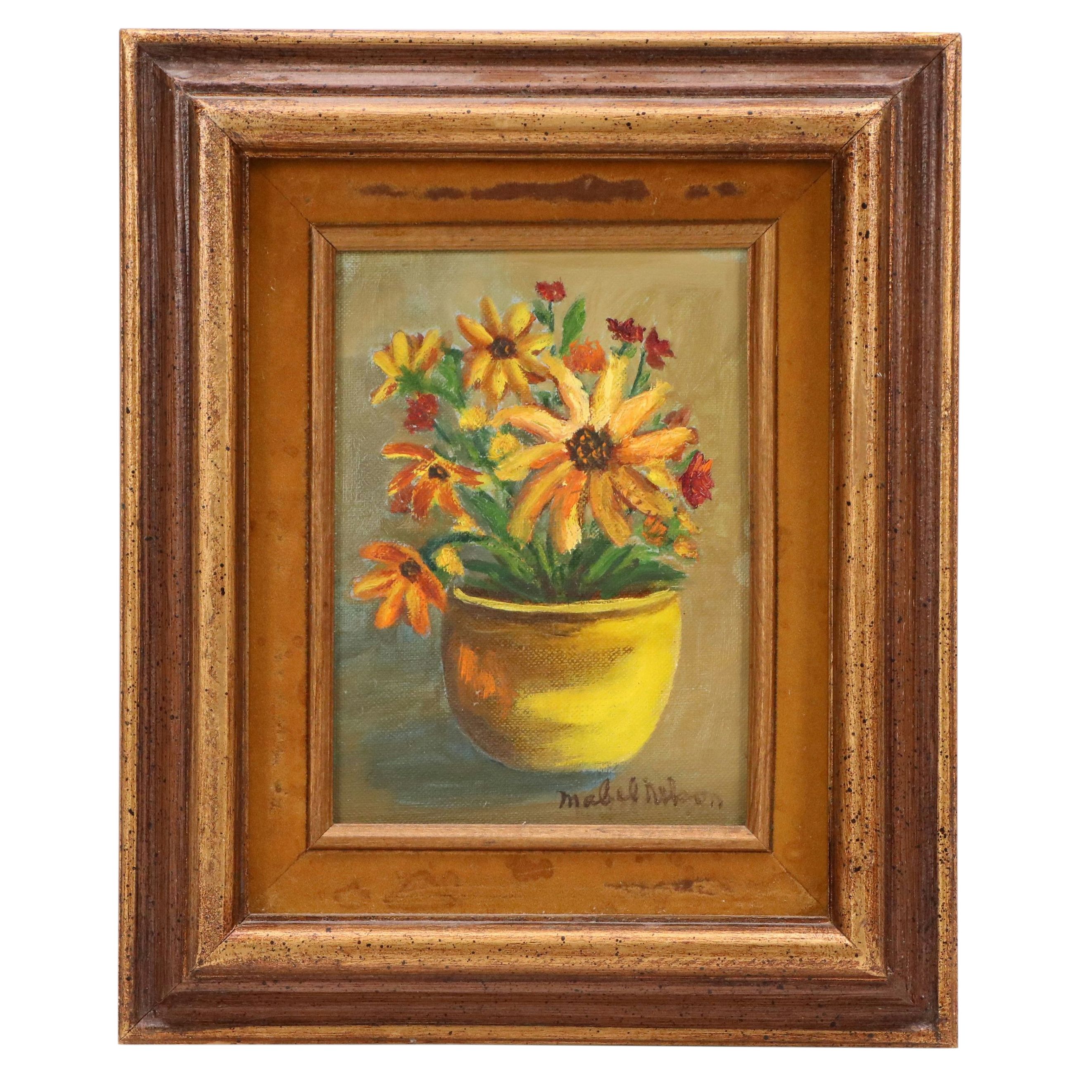 Mabel Nelson Oil Painting of Pot of Sunflowers, Mid-20th Century
