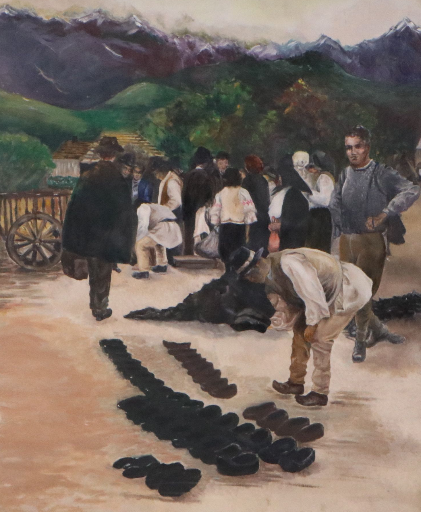 B. Hegman Oil Painting of Figures in Rural Scene