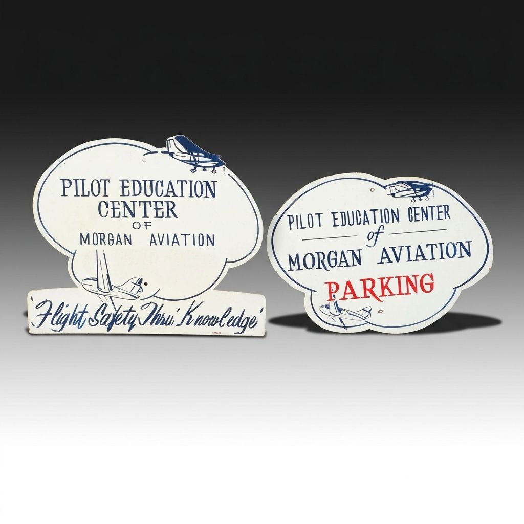 Hand-Painted Morgan Aviation Wooden Signs, Mid to Late 20th C.