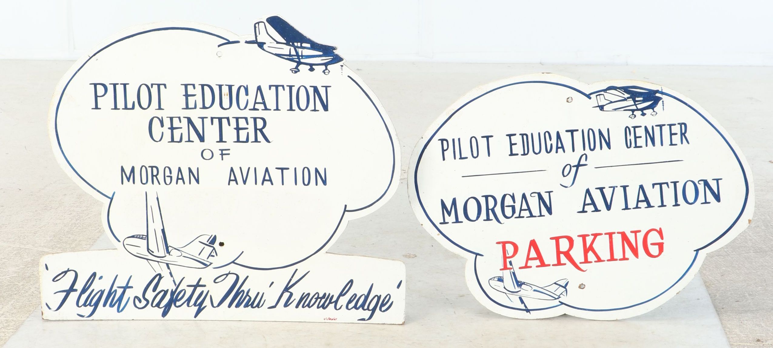 Hand-Painted Morgan Aviation Wooden Signs, Mid to Late 20th C.