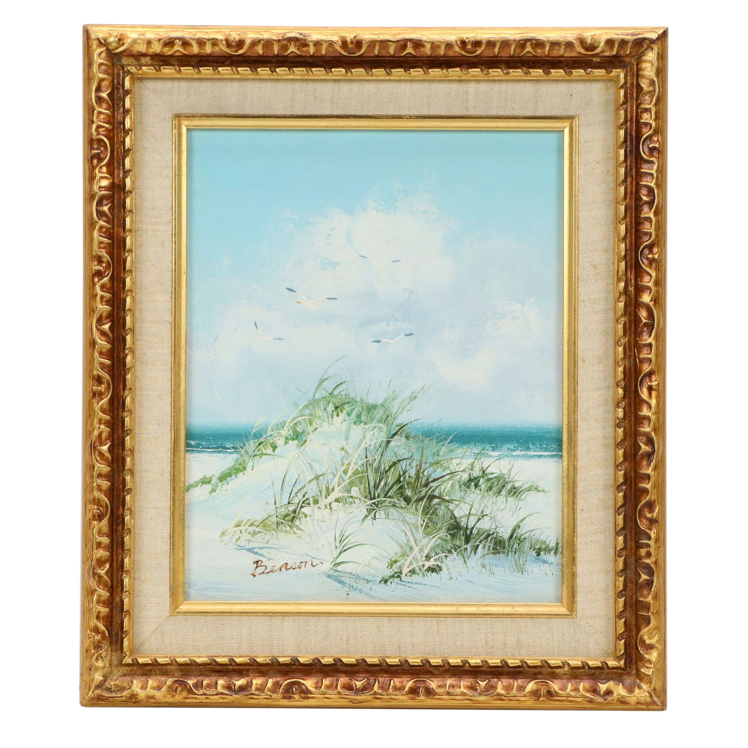 Benson Oil Painting "Secluded Seashore," Mid to Late 20th Century
