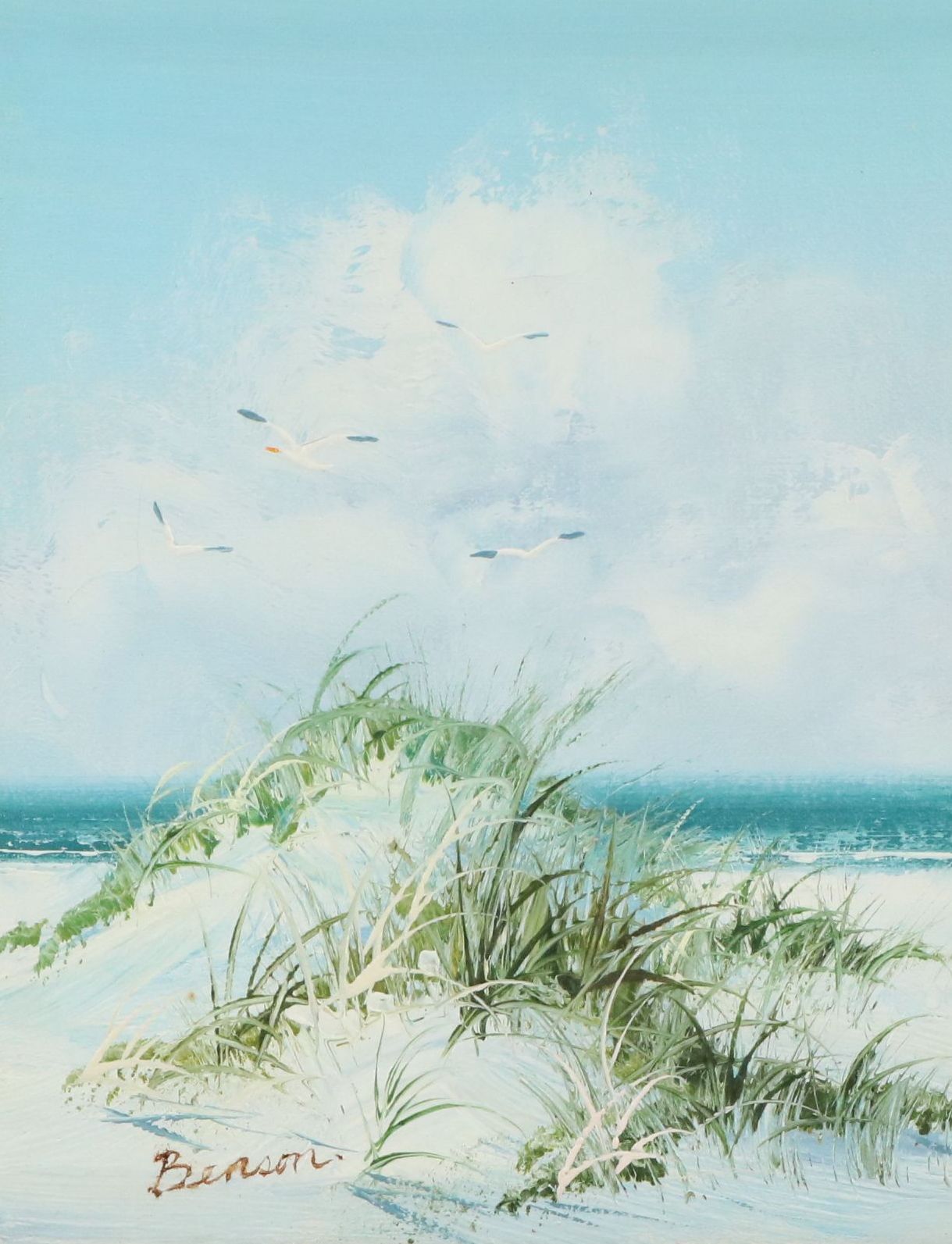 Benson Oil Painting "Secluded Seashore," Mid to Late 20th Century