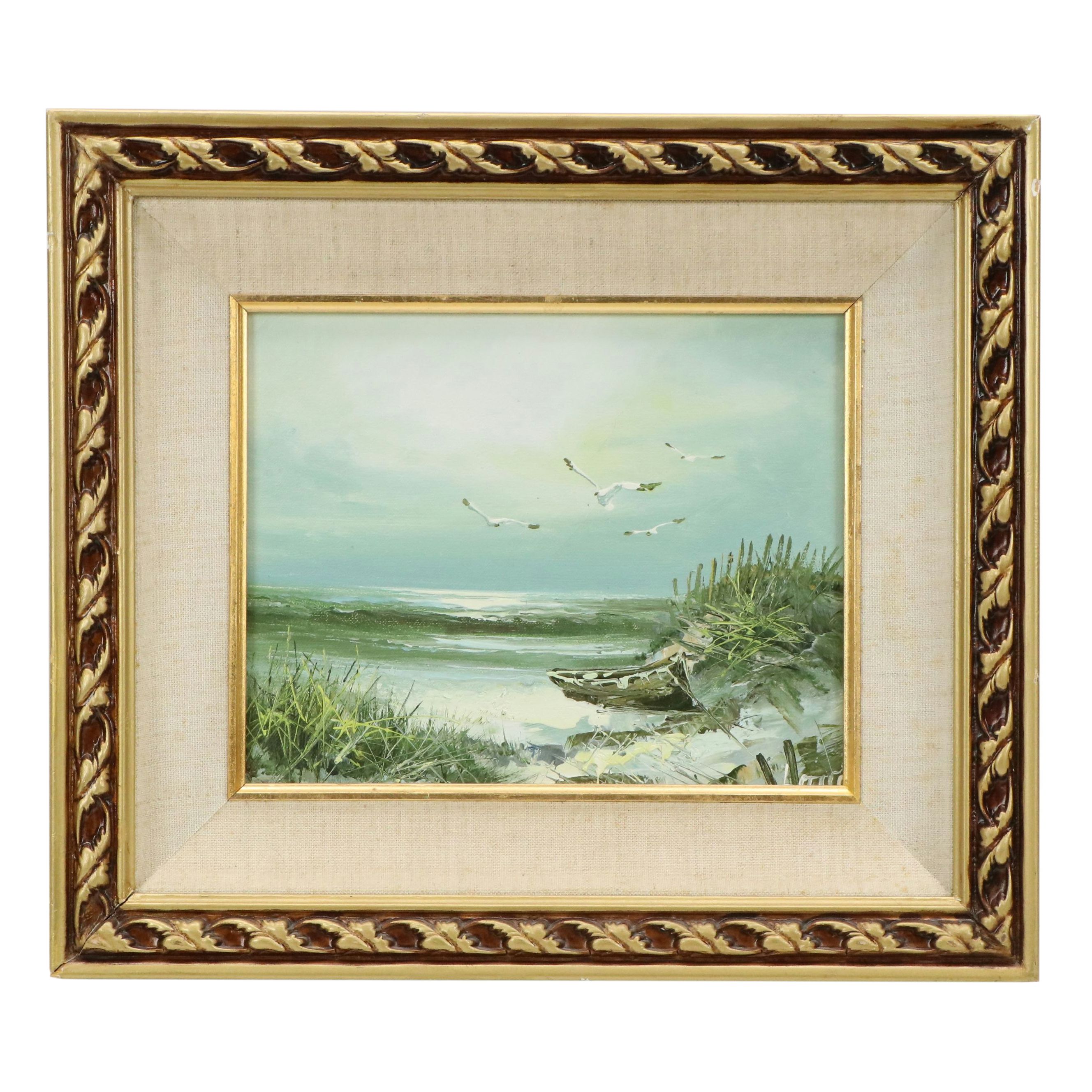 Louis Oil Painting "Beached," Mid to Late 20th Century