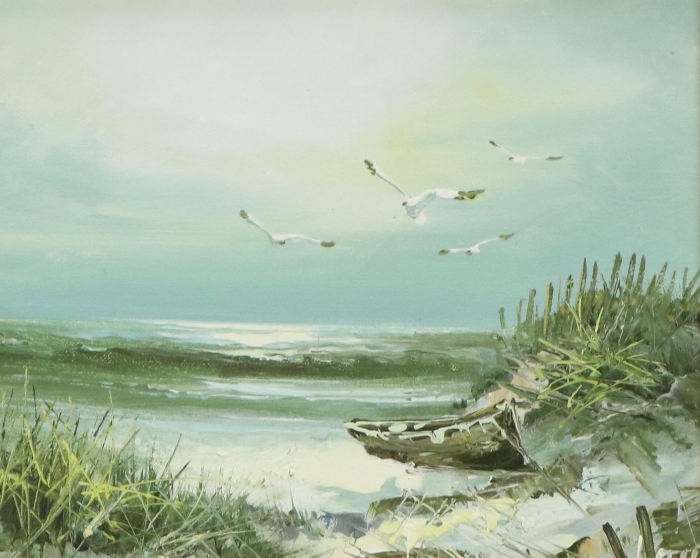 Louis Oil Painting "Beached," Mid to Late 20th Century