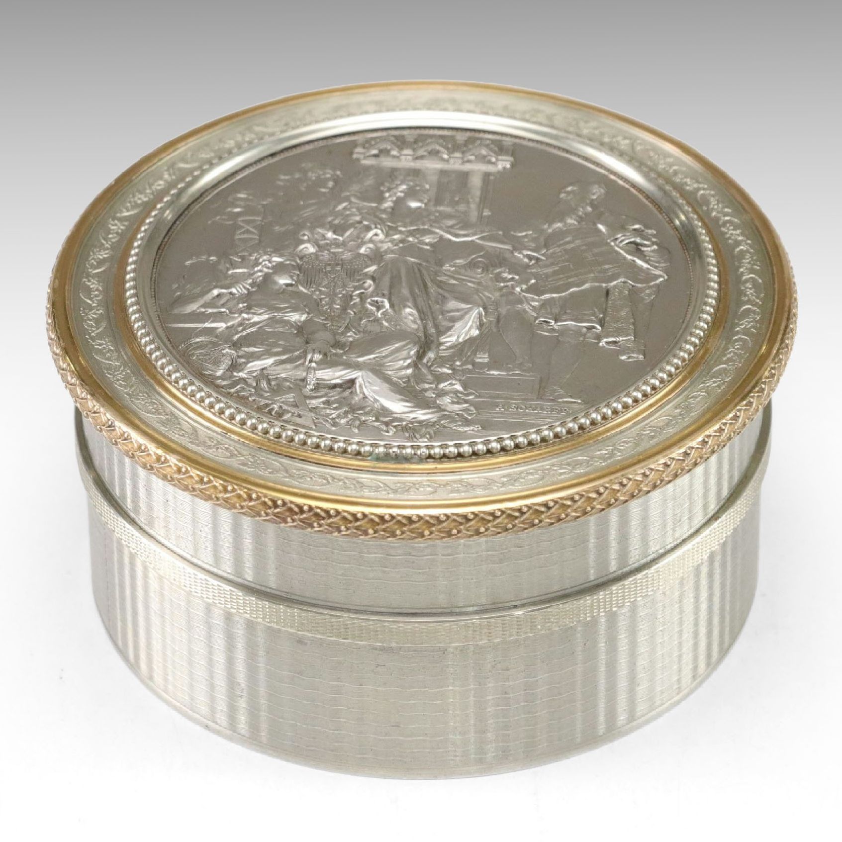 Anton Scharff Medallion Decorative Box with Flash Glass Insert