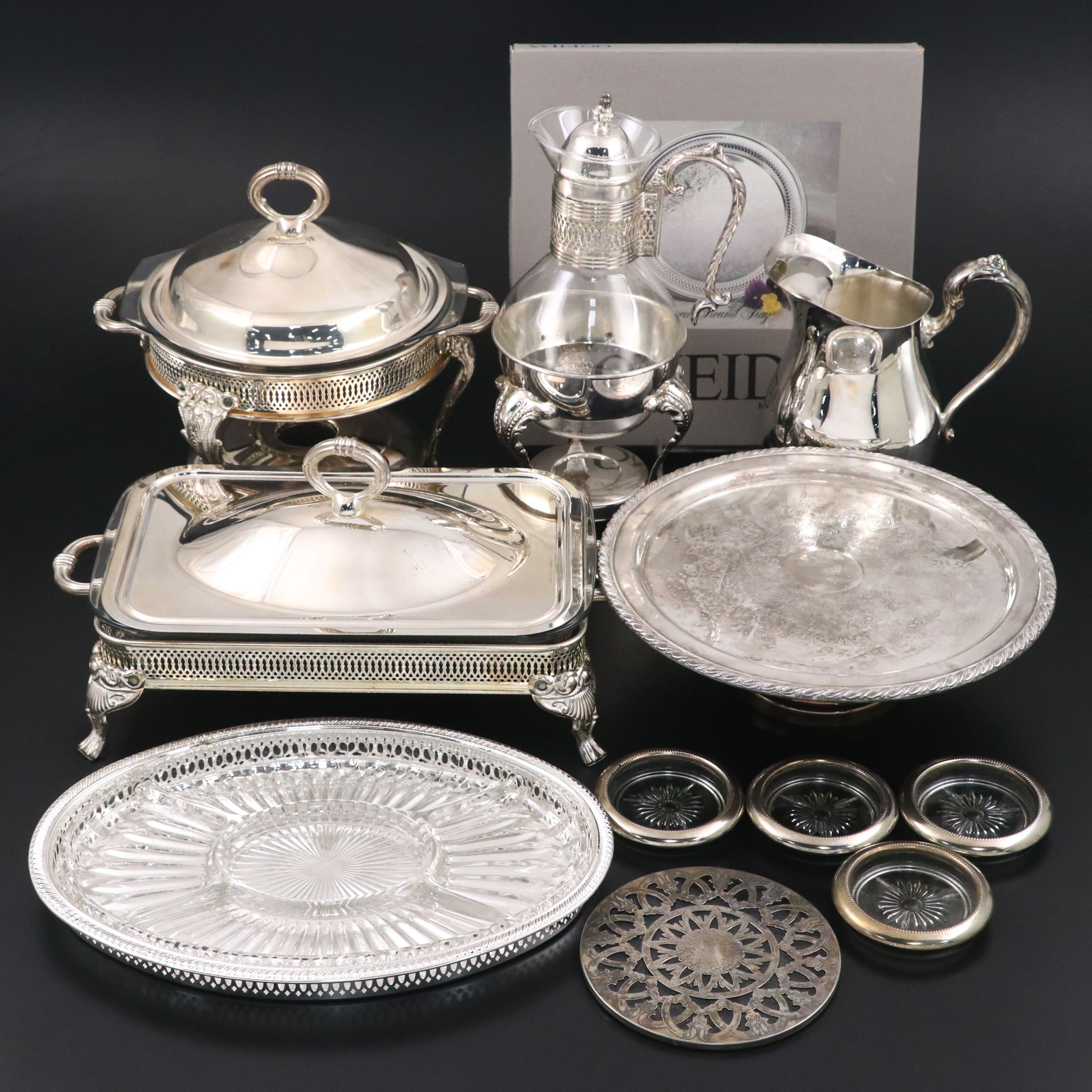 Oneida Silver Plated Relish Tray with Reticulated and Other Serveware