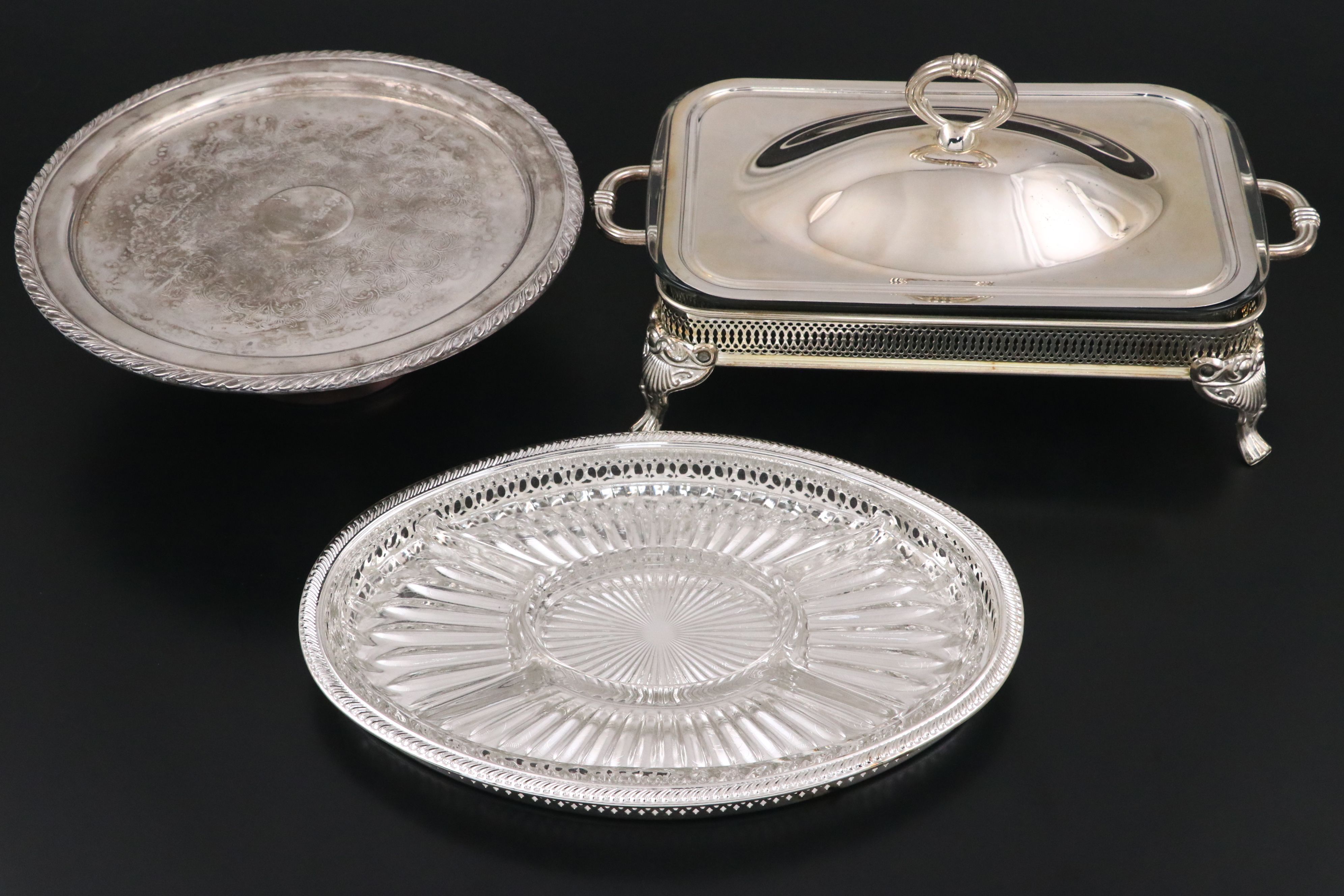 Oneida Silver Plated Relish Tray with Reticulated and Other Serveware