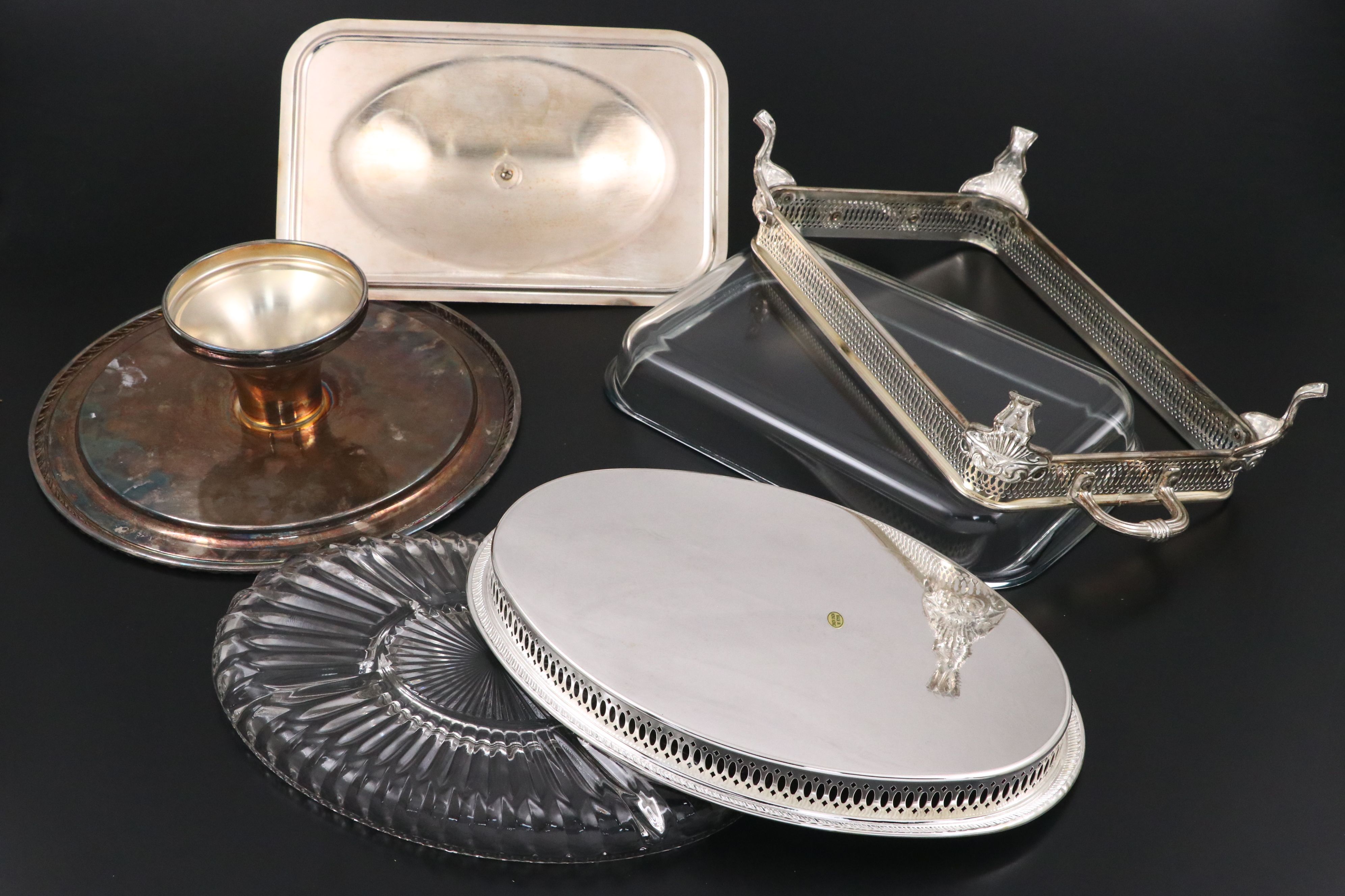 Oneida Silver Plated Relish Tray with Reticulated and Other Serveware