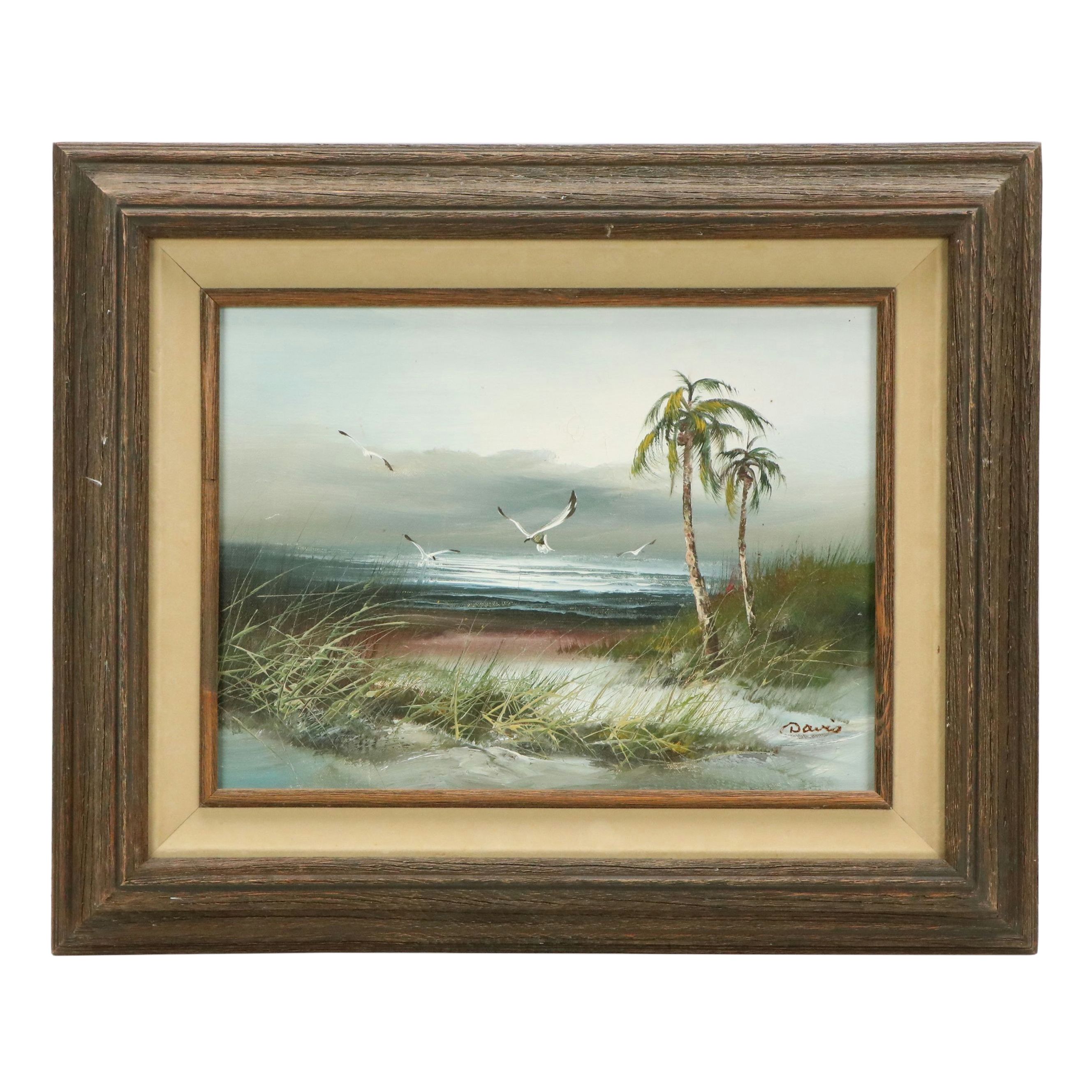 Oil Painting of Stormy Beach Scene, Mid to Late 20th Century