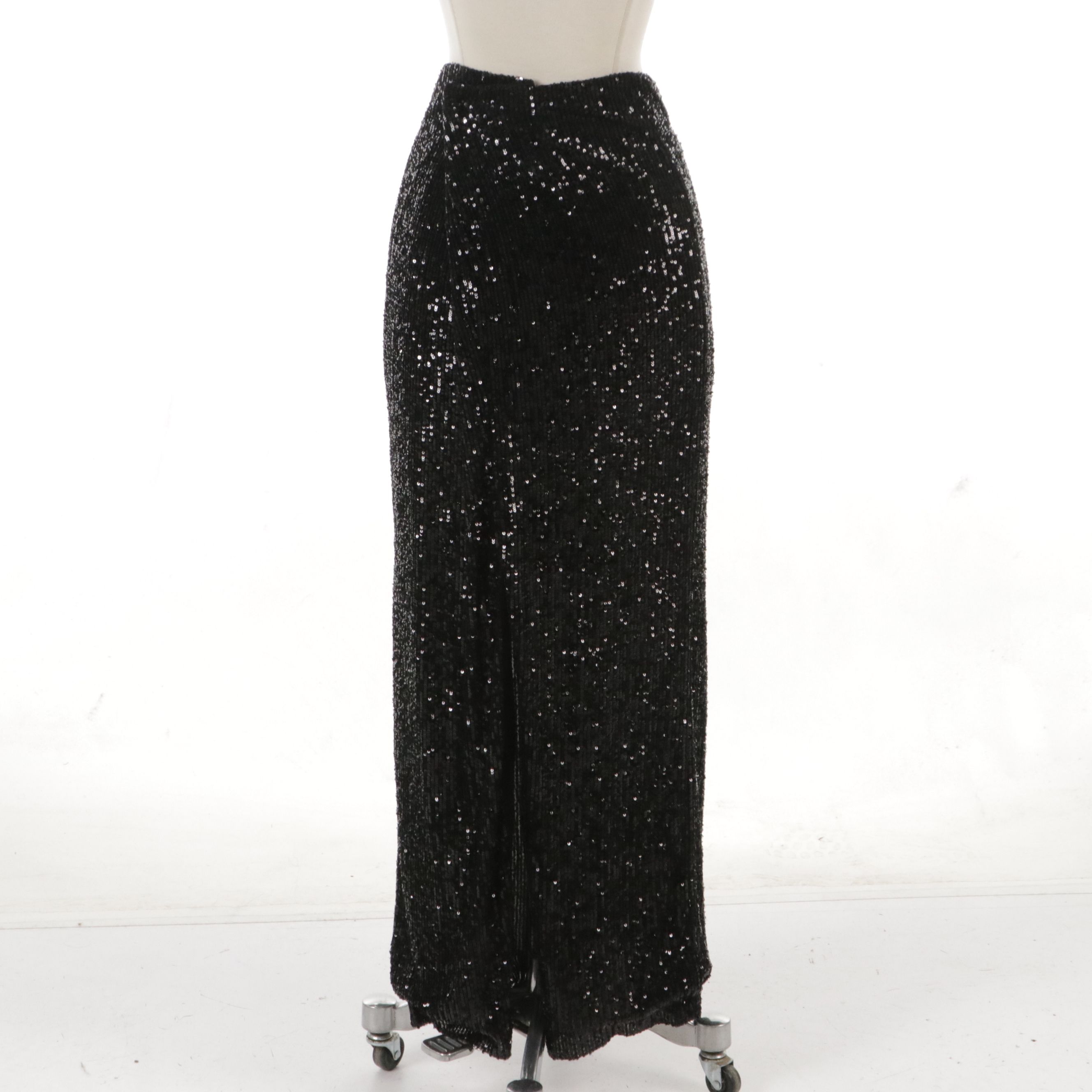 Tom Ford Black Sequined Evening Skirt with 22" Slit in Back
