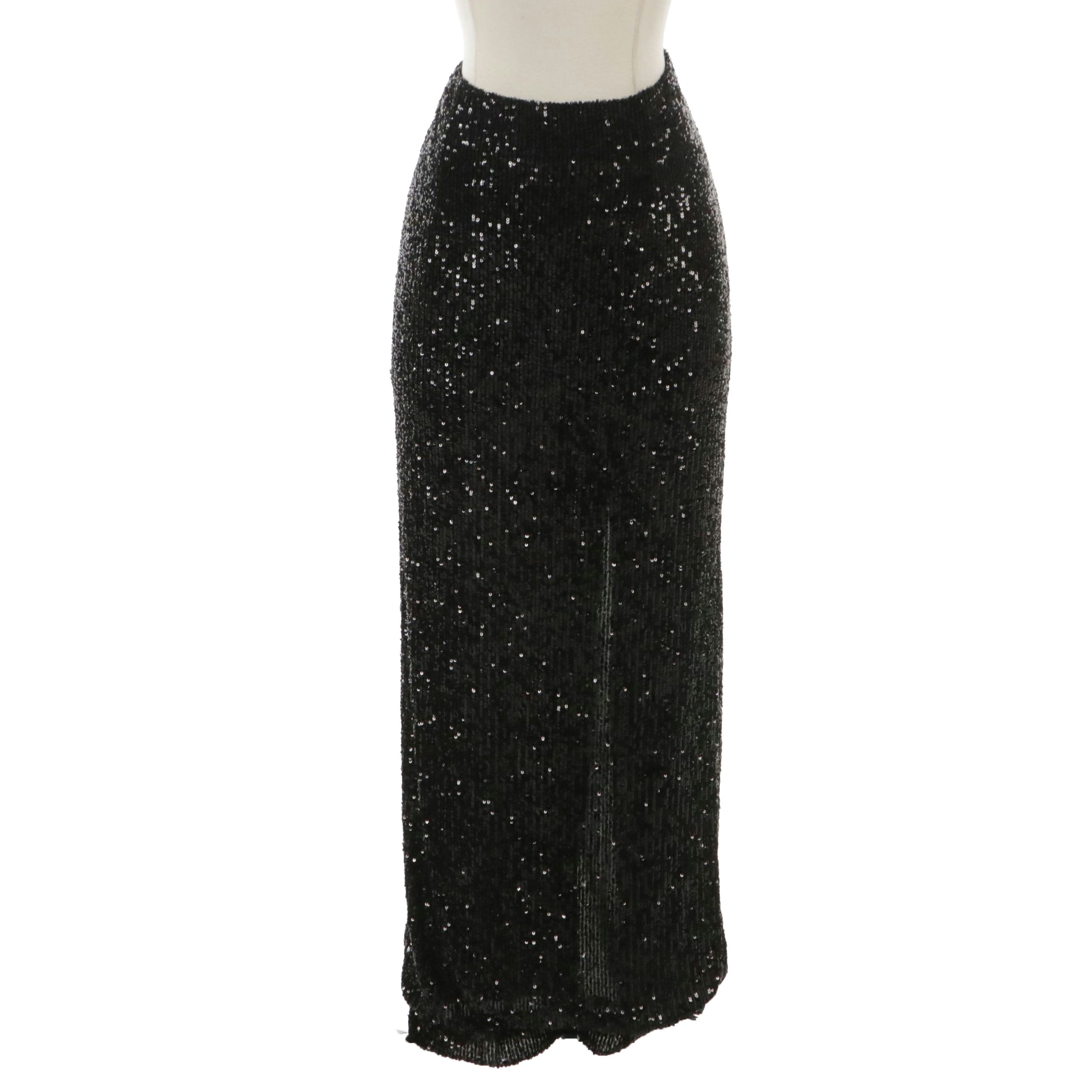 Tom Ford Black Sequined Evening Skirt with 22" Slit in Back