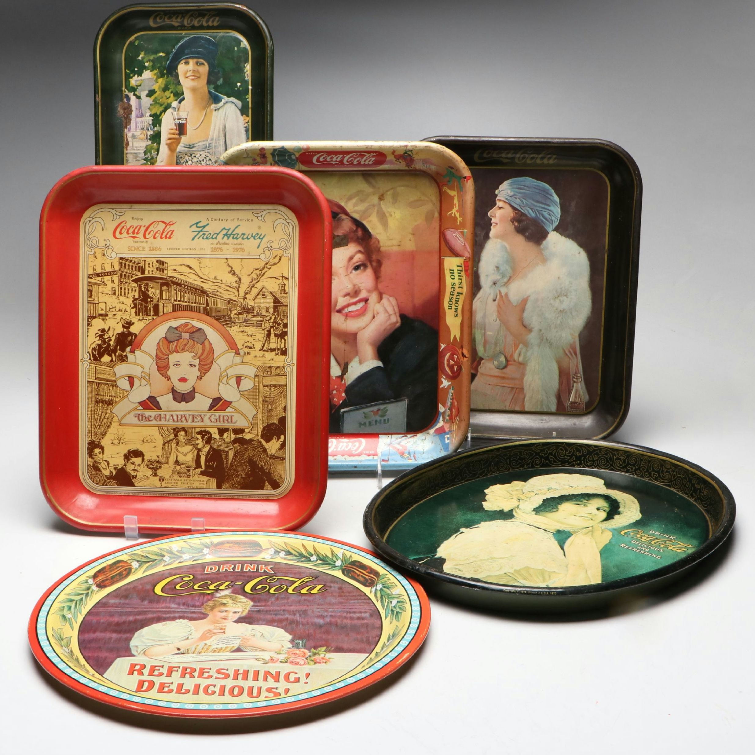 Coca-Cola "The Harvey Girl" and More Metal Advertising Trays, 1970s